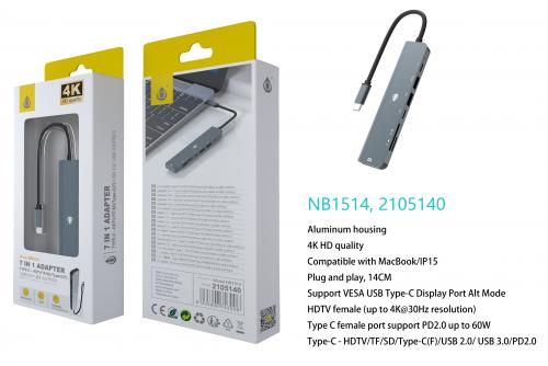 image Adaptateur Type C vers HDMI/TF/SD/TypeC/ USB - Gris NB1514