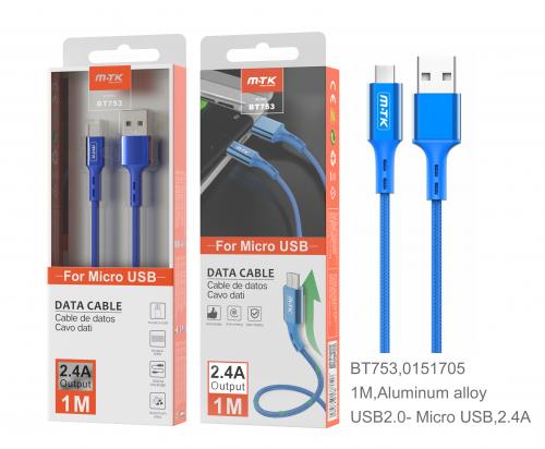 image Câble en Aluminium Micro USB - 1m 2A - Bleu-BT753