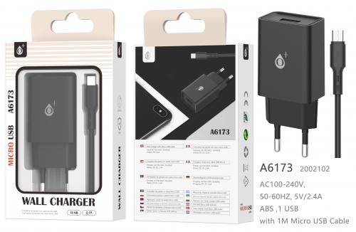 image Embout secteur avec câble Micro USB - 1m- 2,4A - A6173 - 1 ports - Basic - Noir 