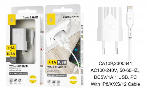 image Embout Secteur USB + Câble pour iPhone 5/6/7/8/X 1A CA109 Blanc