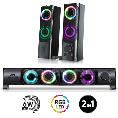 image Enceinte SoundPhonic 2.0 RGB LED (arc-en-ciel) - 6W RMS- Noir