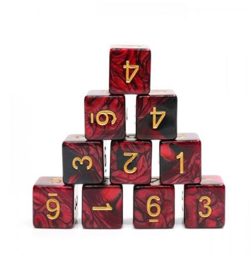 image HDQ-04 Dé 6 en Lot de 10 en sachet - Noir + Rouge