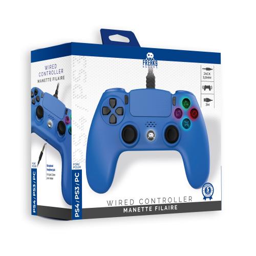 image Manette Filaire Bleue pour PS4 avec Câble 3M avec prise Jack