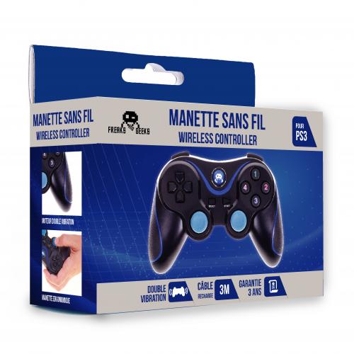 image Manette PS3 Sans Fil Vibrante + Câble de recharge de 3M (bleu et noir)