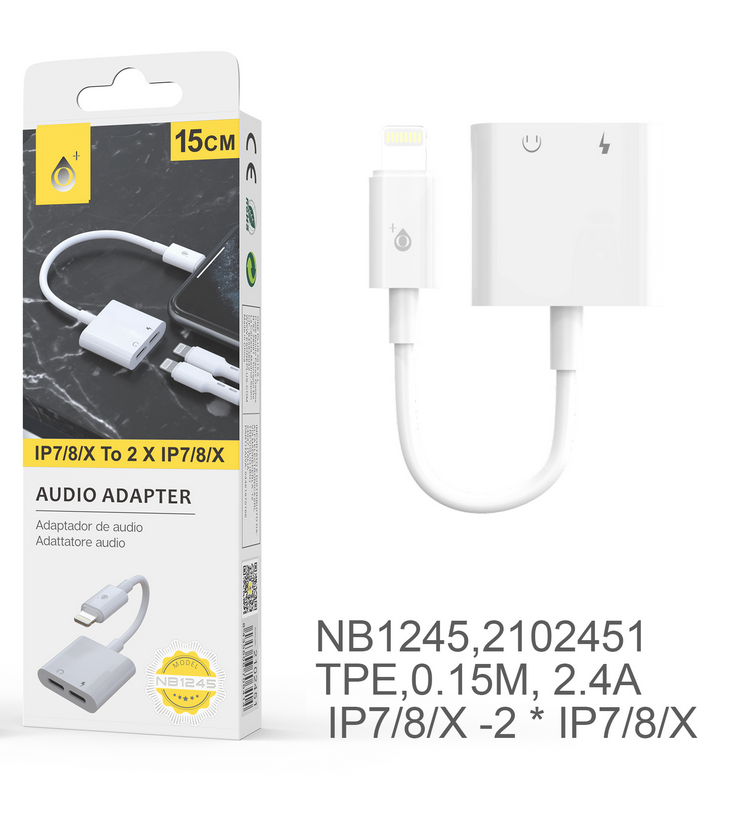 image principale pour Adaptateur Audio 2 en 1 vers IPhone-Charge + Audio-0.15M-Blanc-NB1245