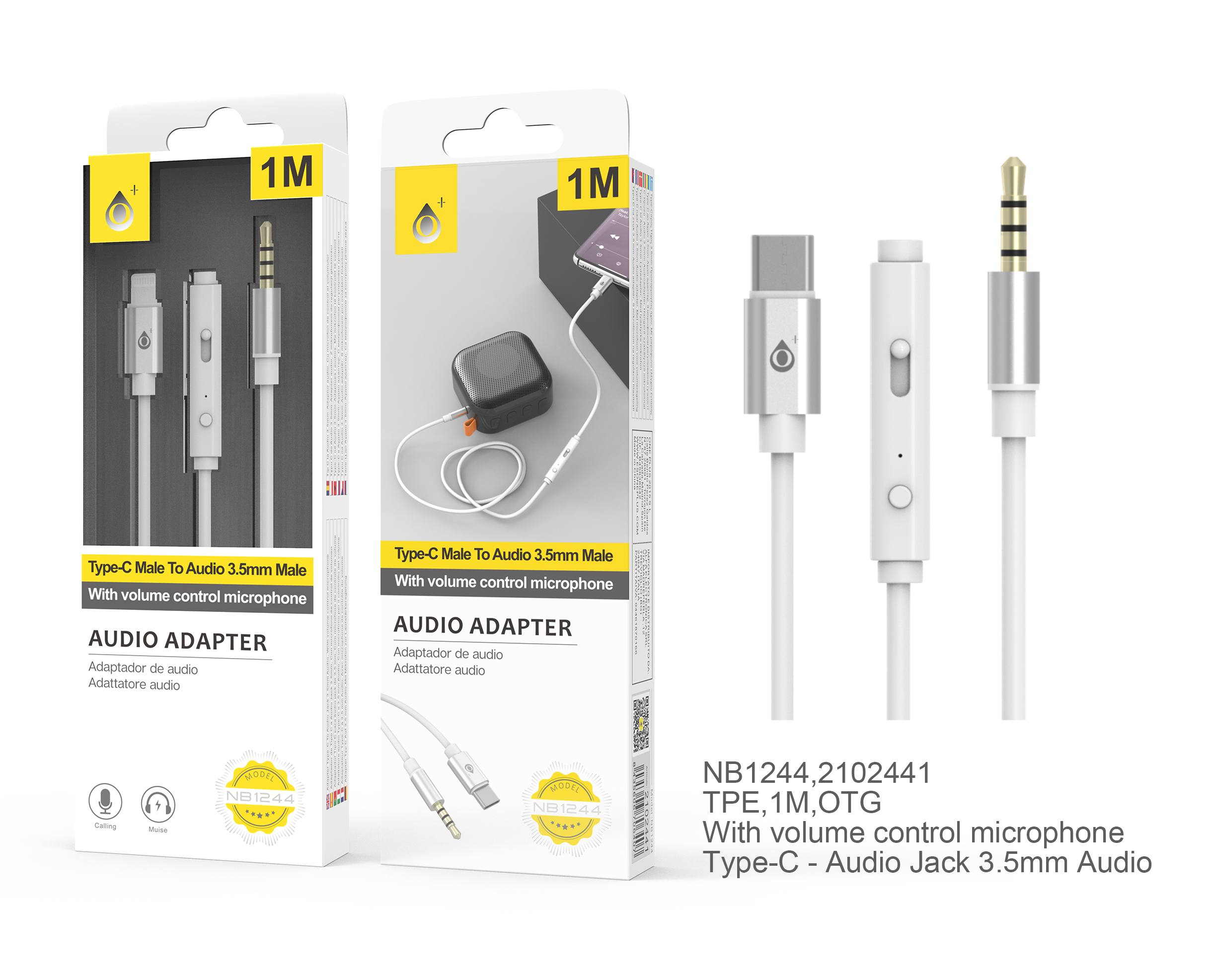 image principale pour Câble adaptateur Audio Type C vers Jack 3,5mm avec microphone -NB1244-1m - Blanc