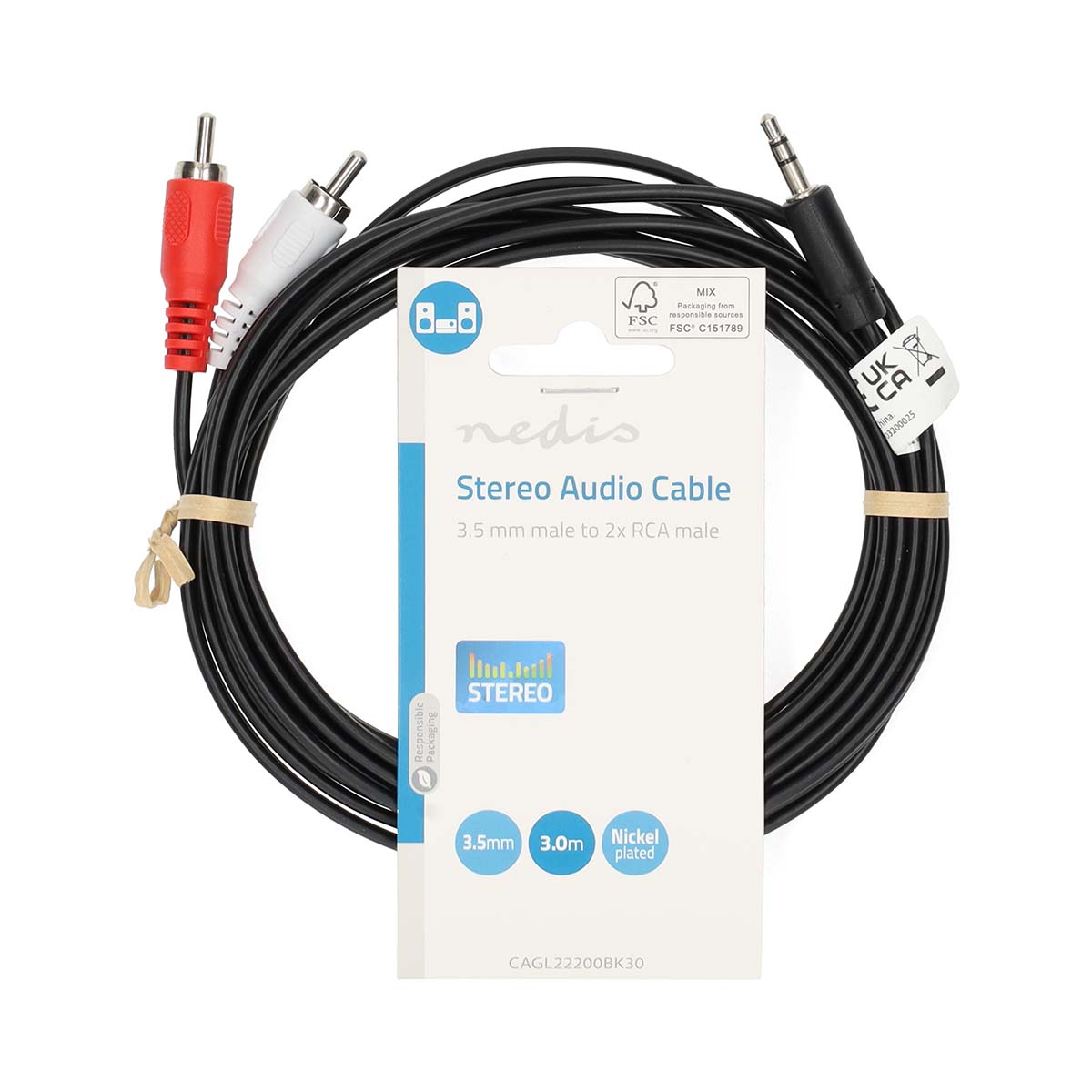 image principale pour Câble audio stéréo - 3,5mm mâle / 2x RCA Male / Plaqué Nickel / 3m 