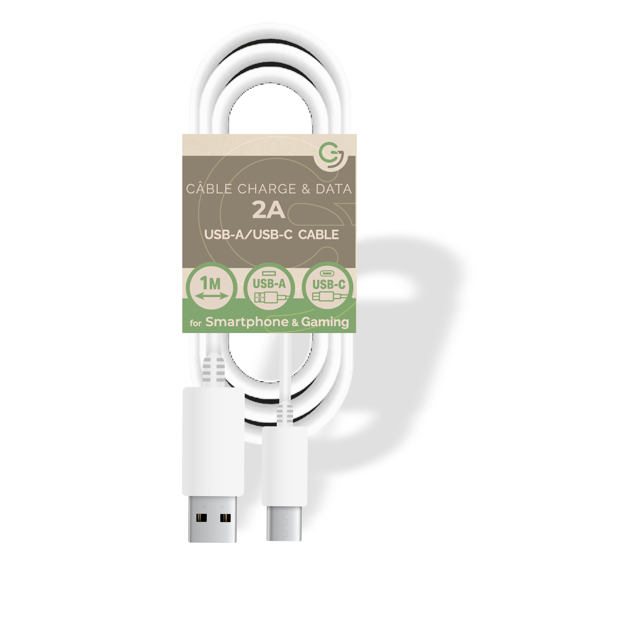  GL0010 : Câble Charge et Data USB - Type-C / 2A - 1 m - Blanc