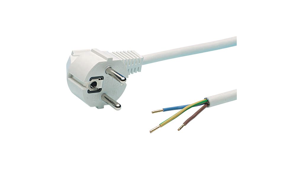 image principale pour Câble d'alimentation AC, Fiche DE Type F (CEE 7/4) - Extrémités nues, 5m, Blanc, RND Connect