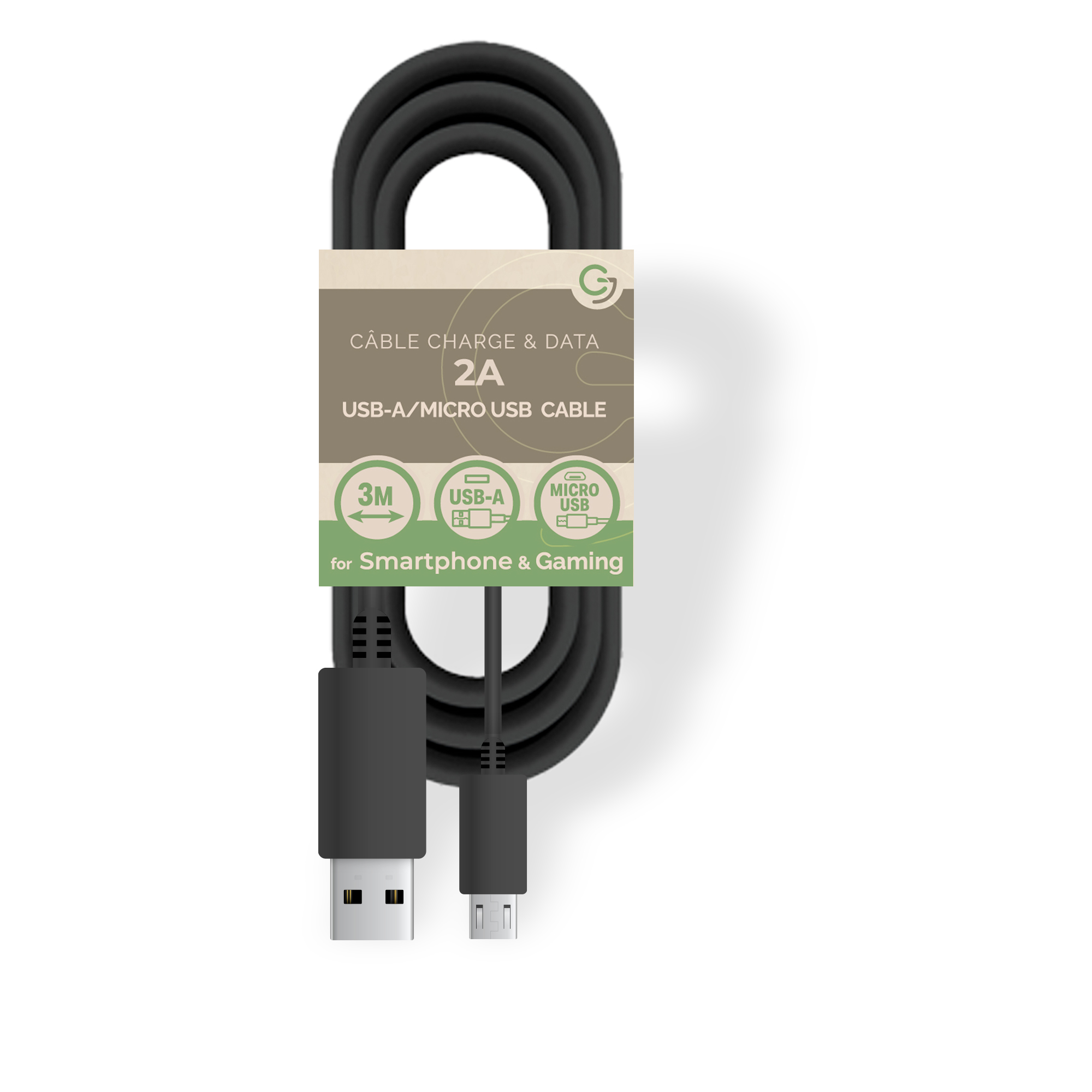 image principale pour Câble de Recharge Manette de 3M PS4/XboxOne/Mobile (Micro USB) 5V / 2A - SANS EMBALLAGE - Noir
