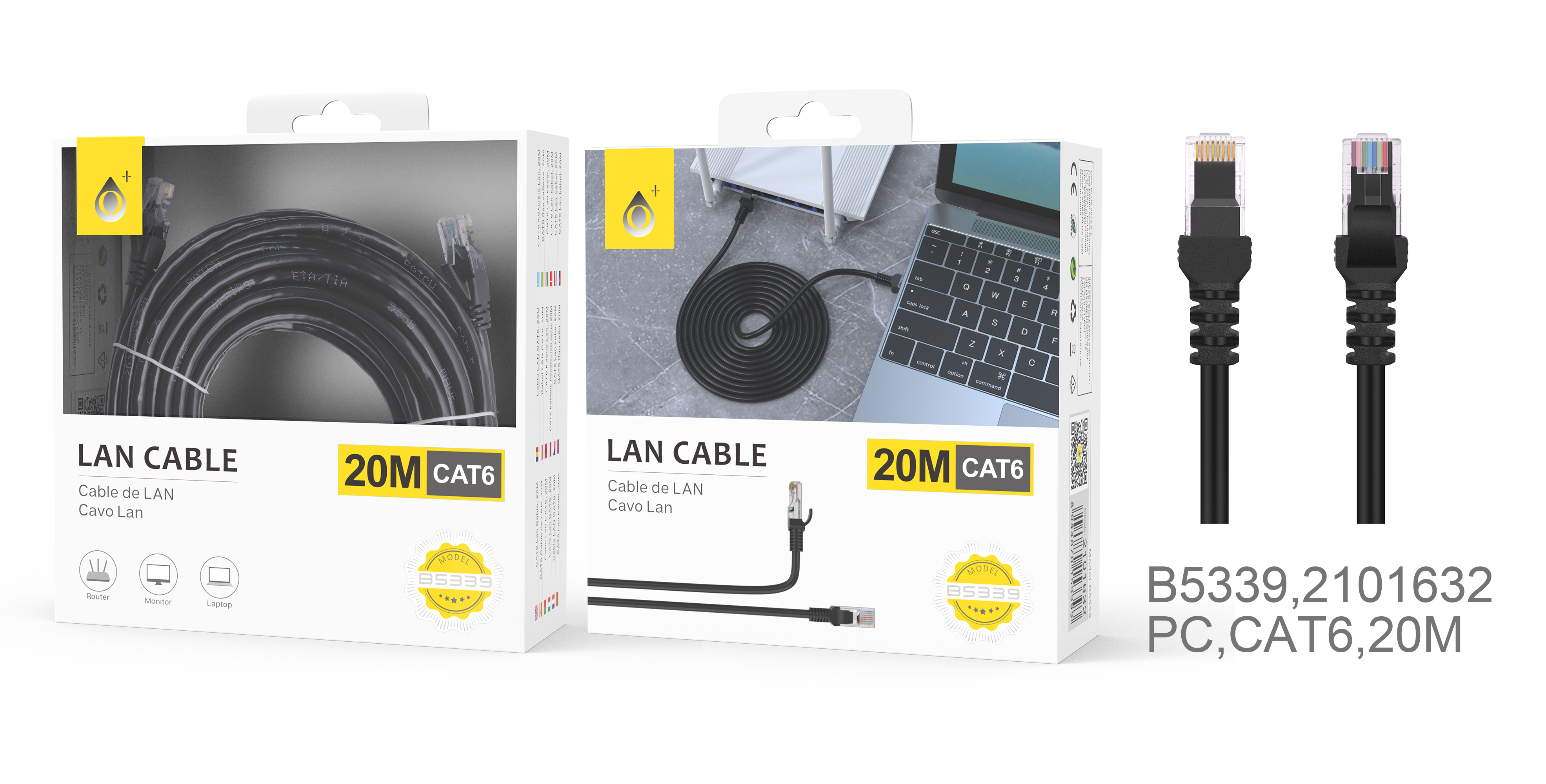 image principale pour Câble Ethernet CAT6 - mâle-mâle - 20m - noir