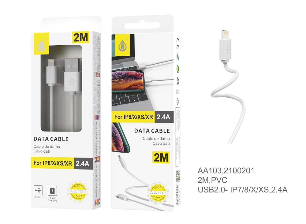 image principale pour Câble pour IPHONE, 2A - 2 Mètres Blanc