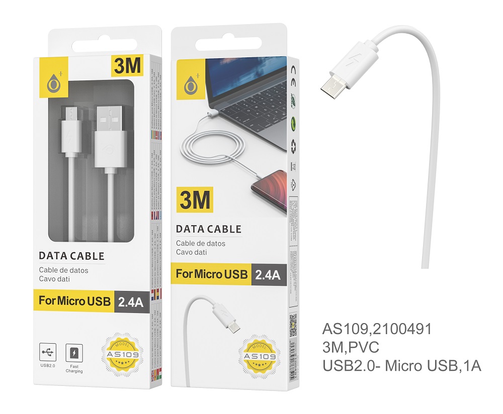 image principale pour Câble micro USB 3M Blanc pour SmartPhone, PS4, XBOX One