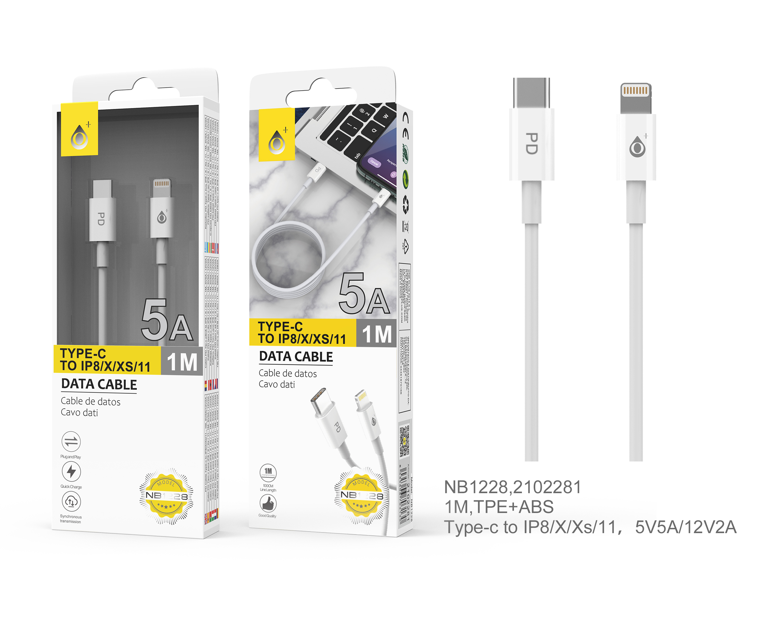 image principale pour Câble type-C vers lightning 5A Power Delivery 30W NB1228 (conseillé pour iPhone 12)