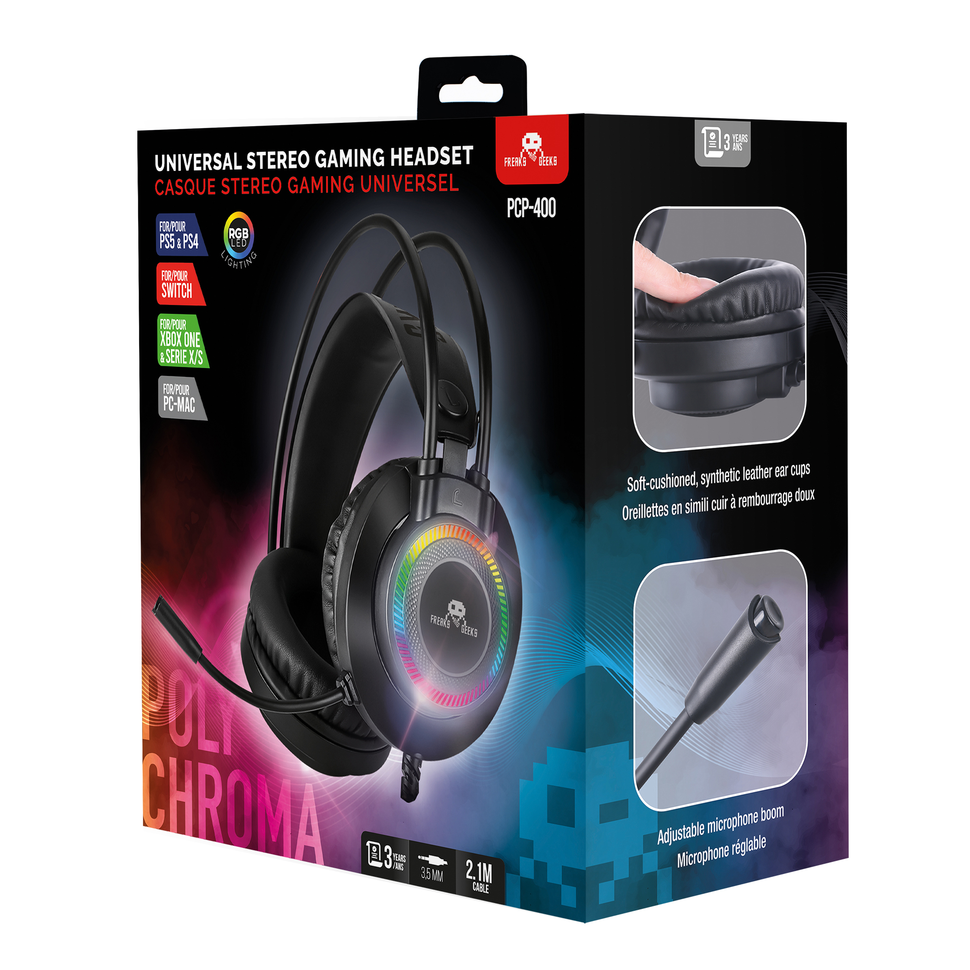 image principale pour Casque Double Rétroéclairé avec Micro pour PC/PS4/PS5/XBOXONE (emballage abîmé)