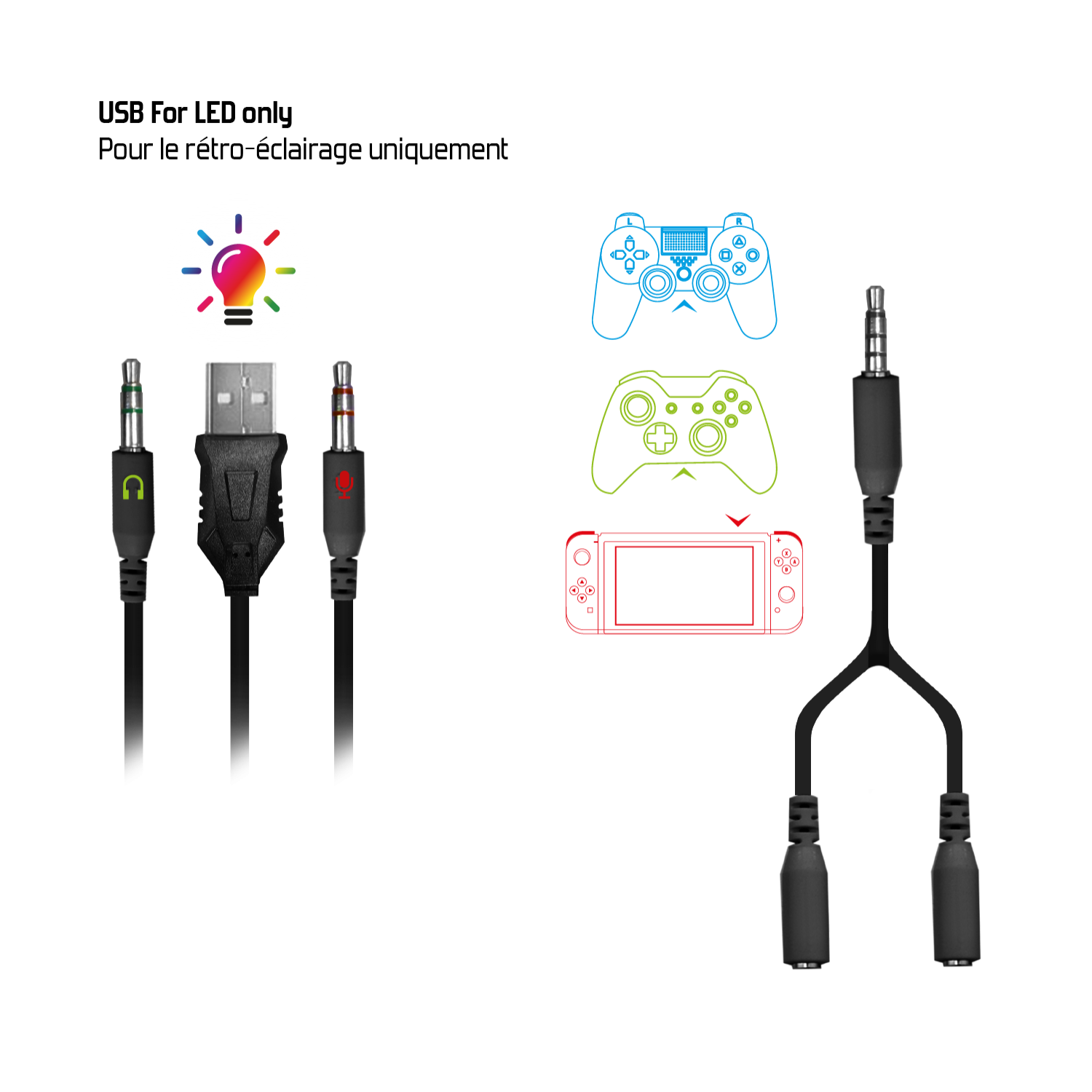 thumbnail secondaire #6 pour Casque PRO H7 RGB pour PS4 / PS5/XBOXONE/SeriesX/SWITCH/ PC - Noir led 7 couleurs 