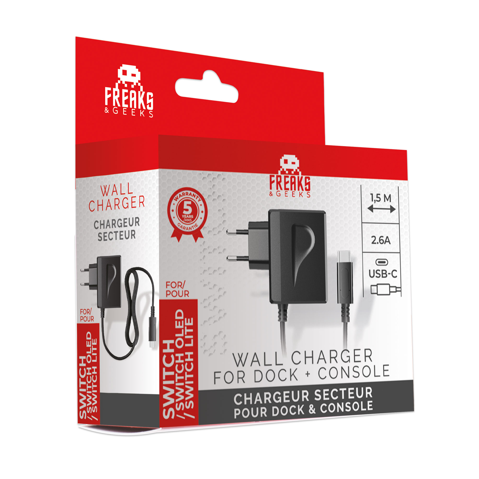 image principale pour Chargeur secteur 2,6A pour le Dock Nintendo Switch et consoles   (emballage abîmé)