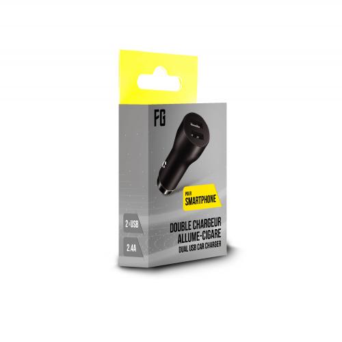 image principale pour Chargeur voiture 2 ports USB 2,4A/5V - noir