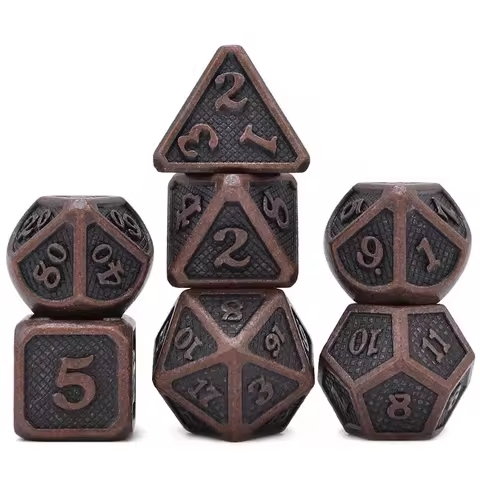 image principale pour Dés Métal - lot de 7 dés (14mm) avec boite en métal- Solid Bronze