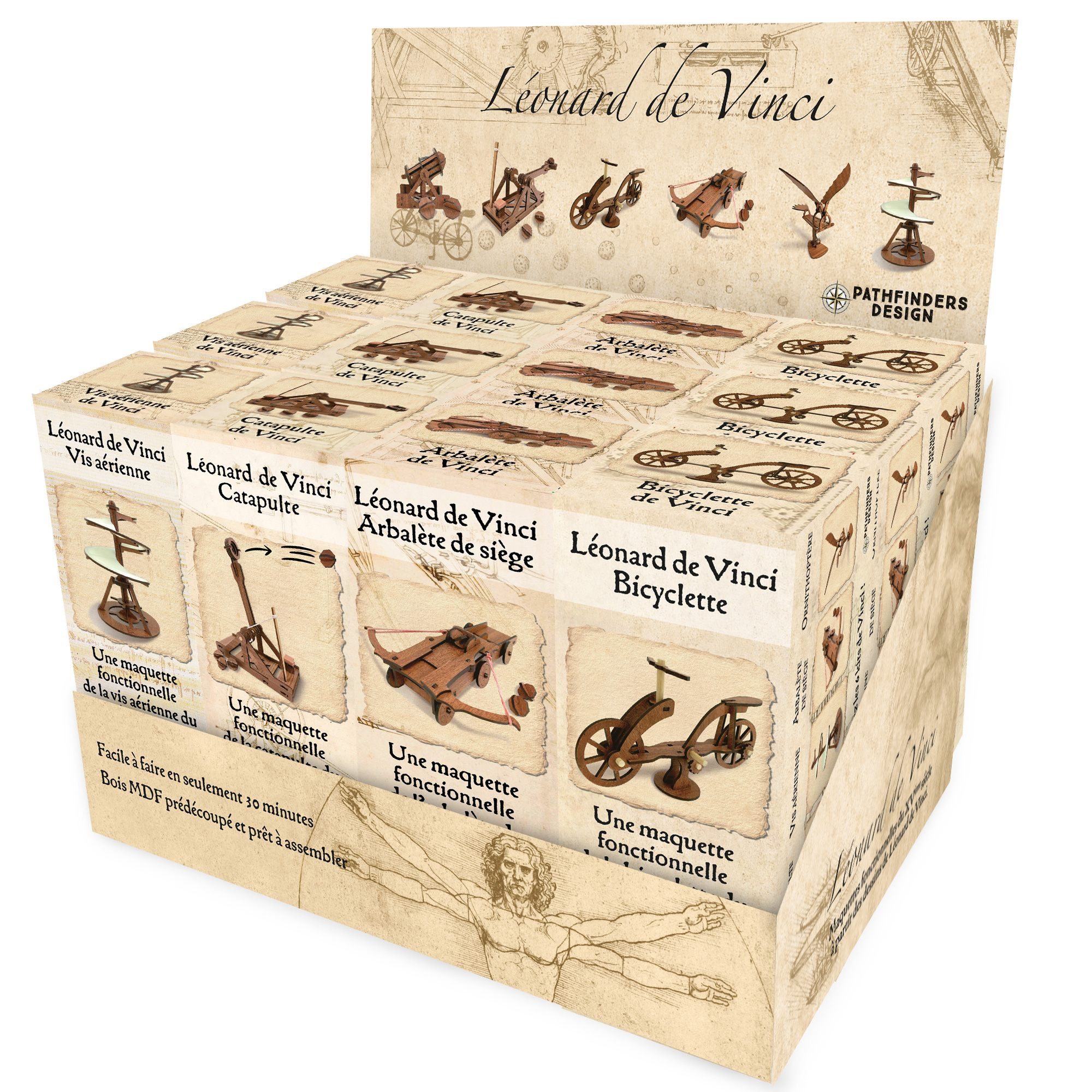 image principale pour Display - 12 x Mini sets Léonard De Vinci en bois