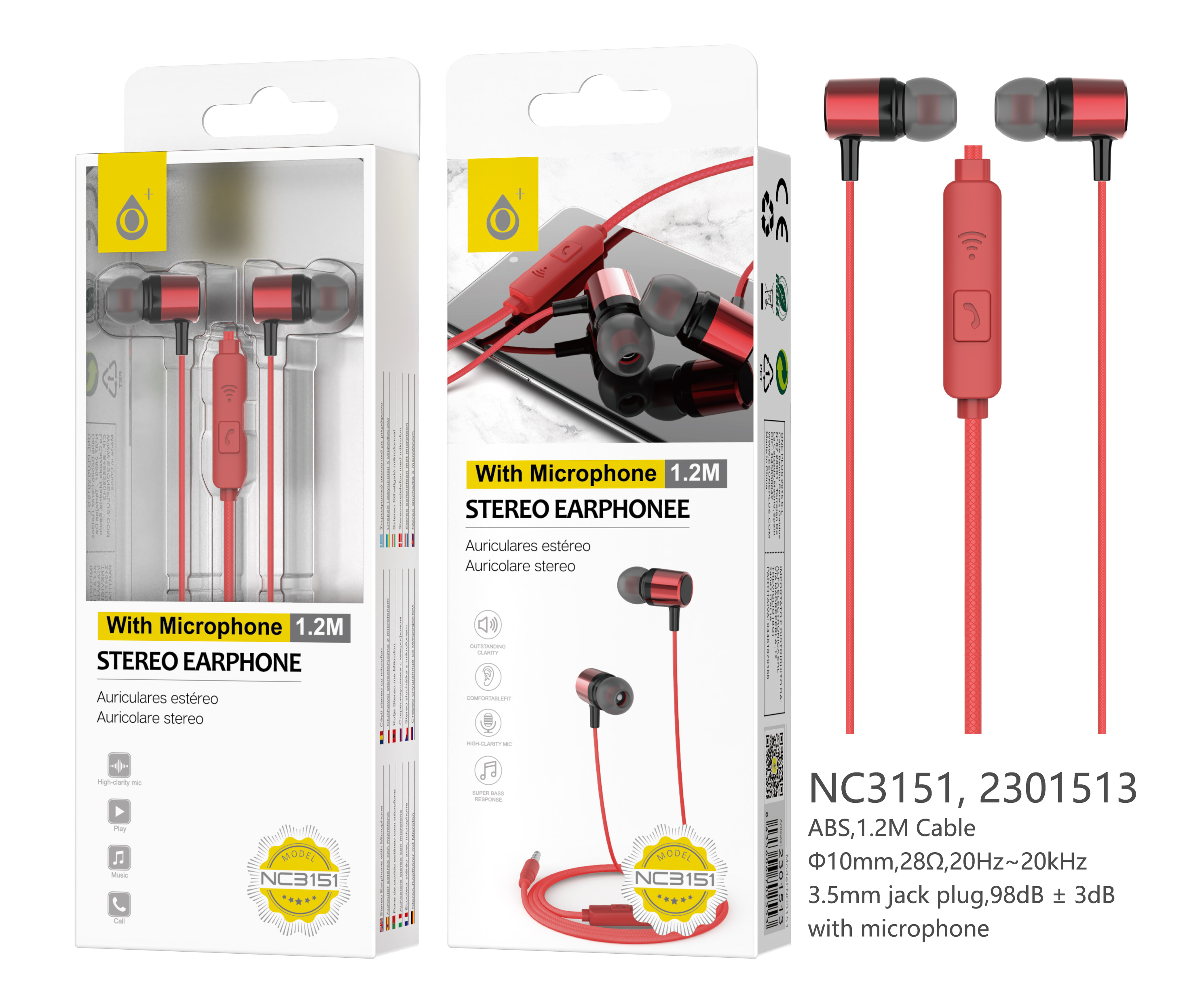 image principale pour Ecouteur avec microphone Ring - NC3151 -1,2m - Rouge