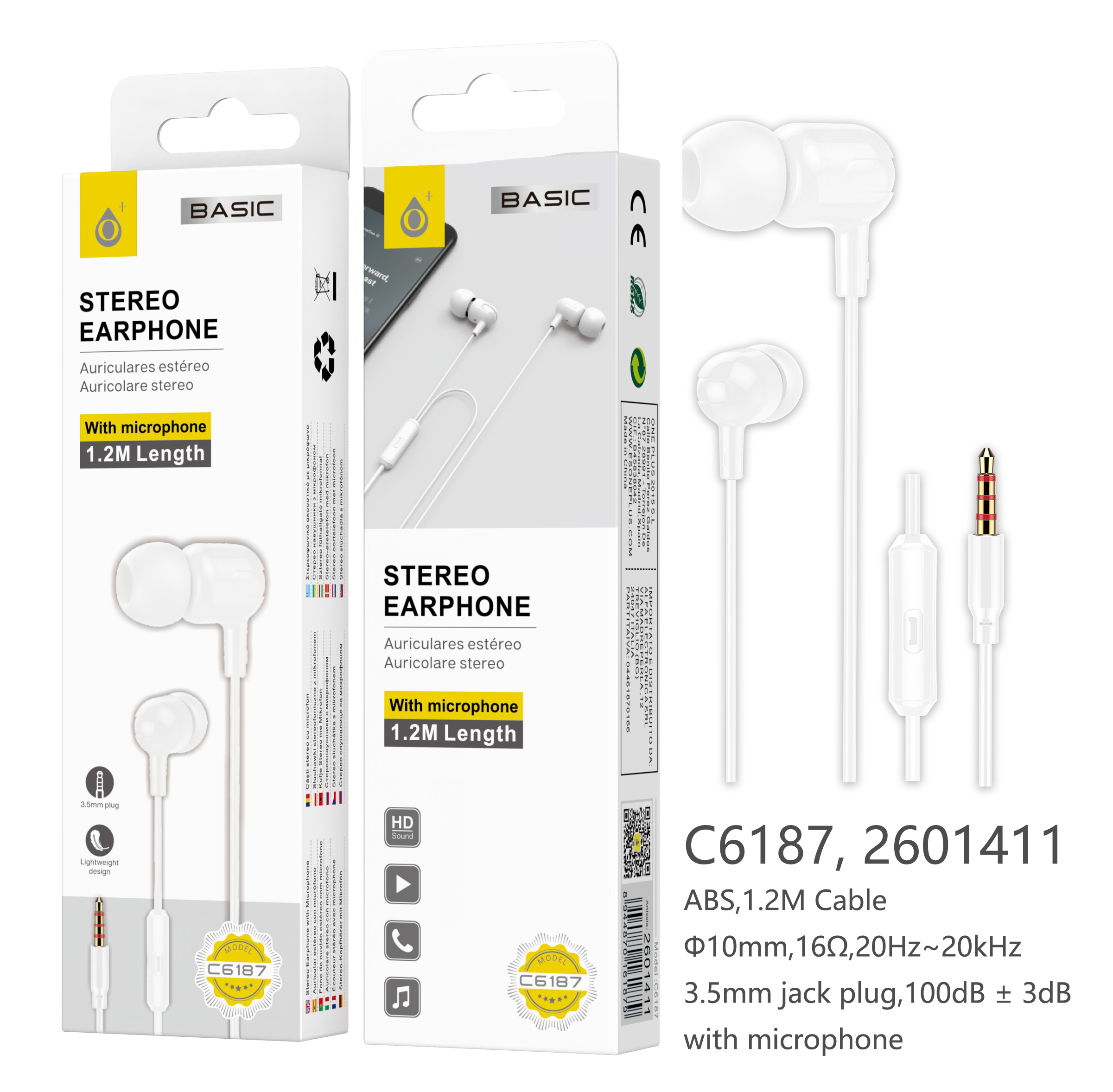 image principale pour Ecouteurs avec microphone S.Basic Brione - C6187 -1,2m - Blanc
