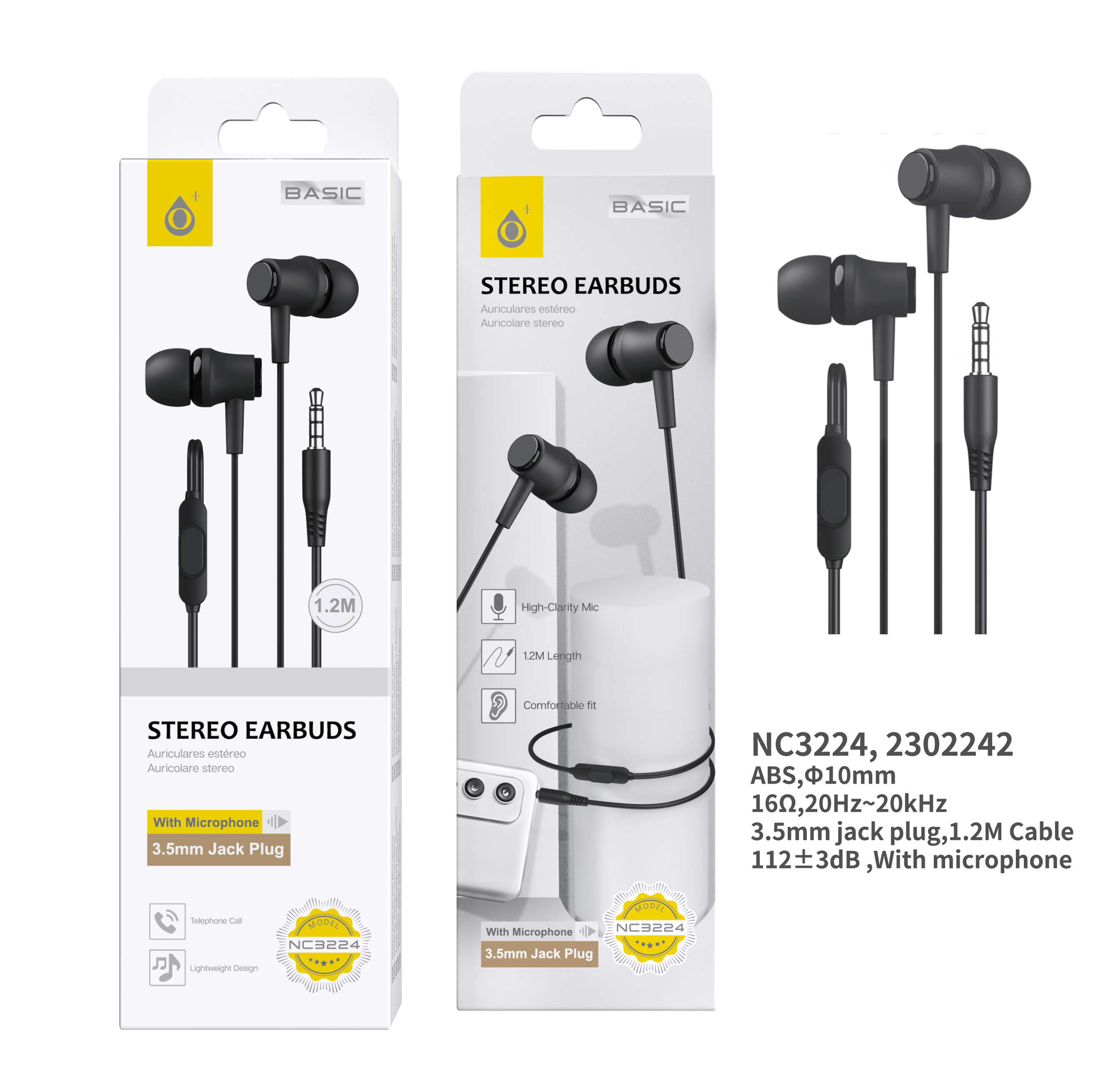 image principale pour Ecouteur avec microphone S.Basic - NC3224 -1,2m - Noir