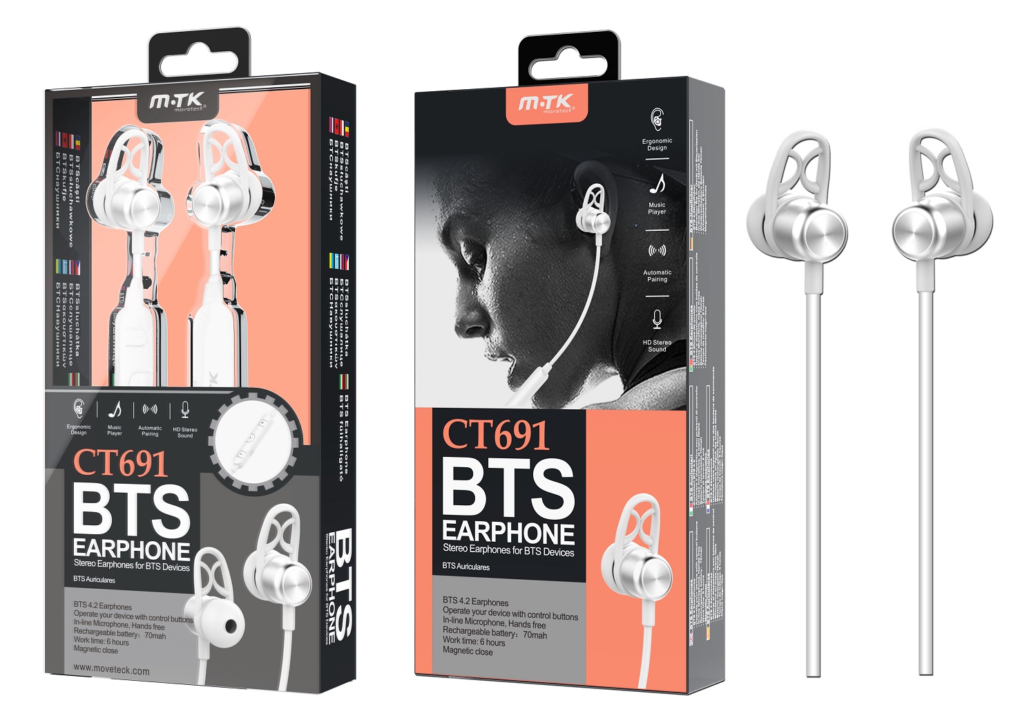 image principale pour Ecouteur bluetooth avec microphone et cable - CT691 - Blanc