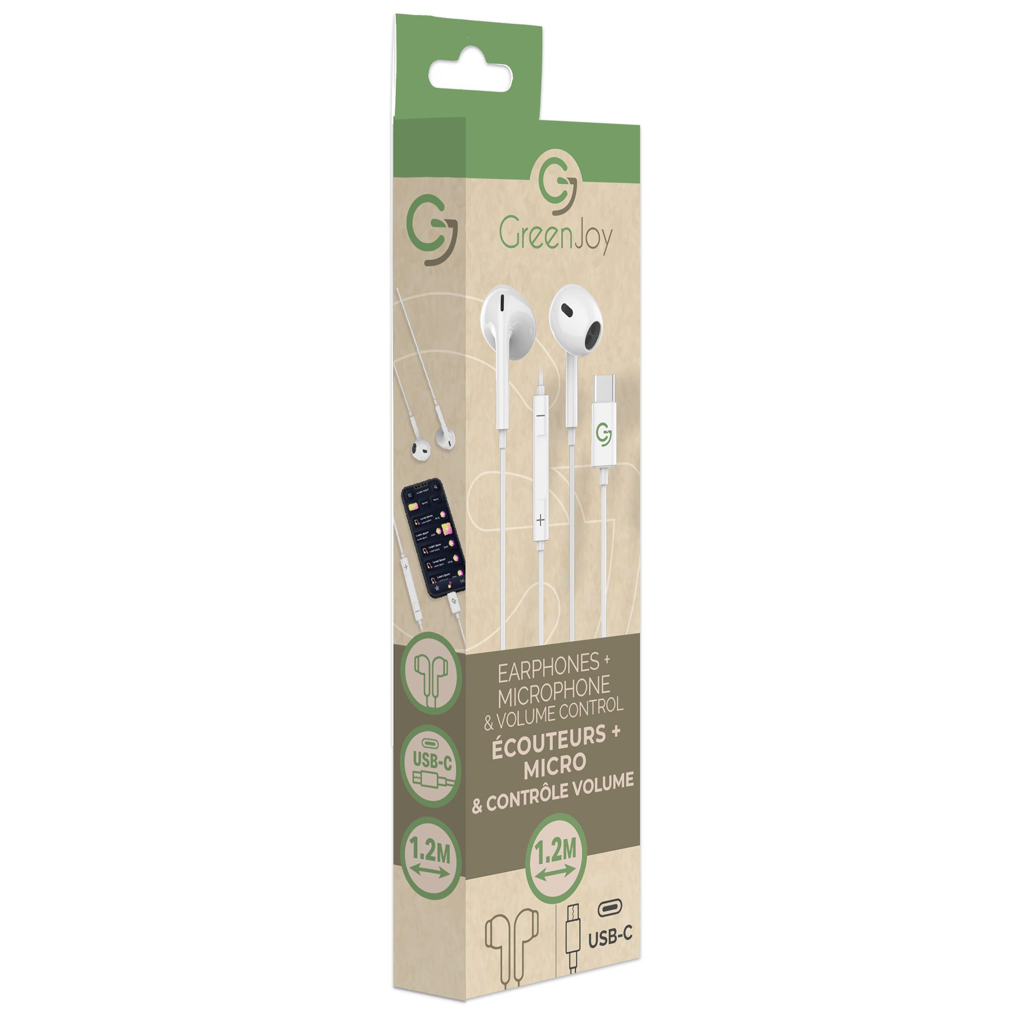 image principale pour Ecouteurs + Micro et Contrôle du Volume-Câble Type-C -1,2m -Blanc