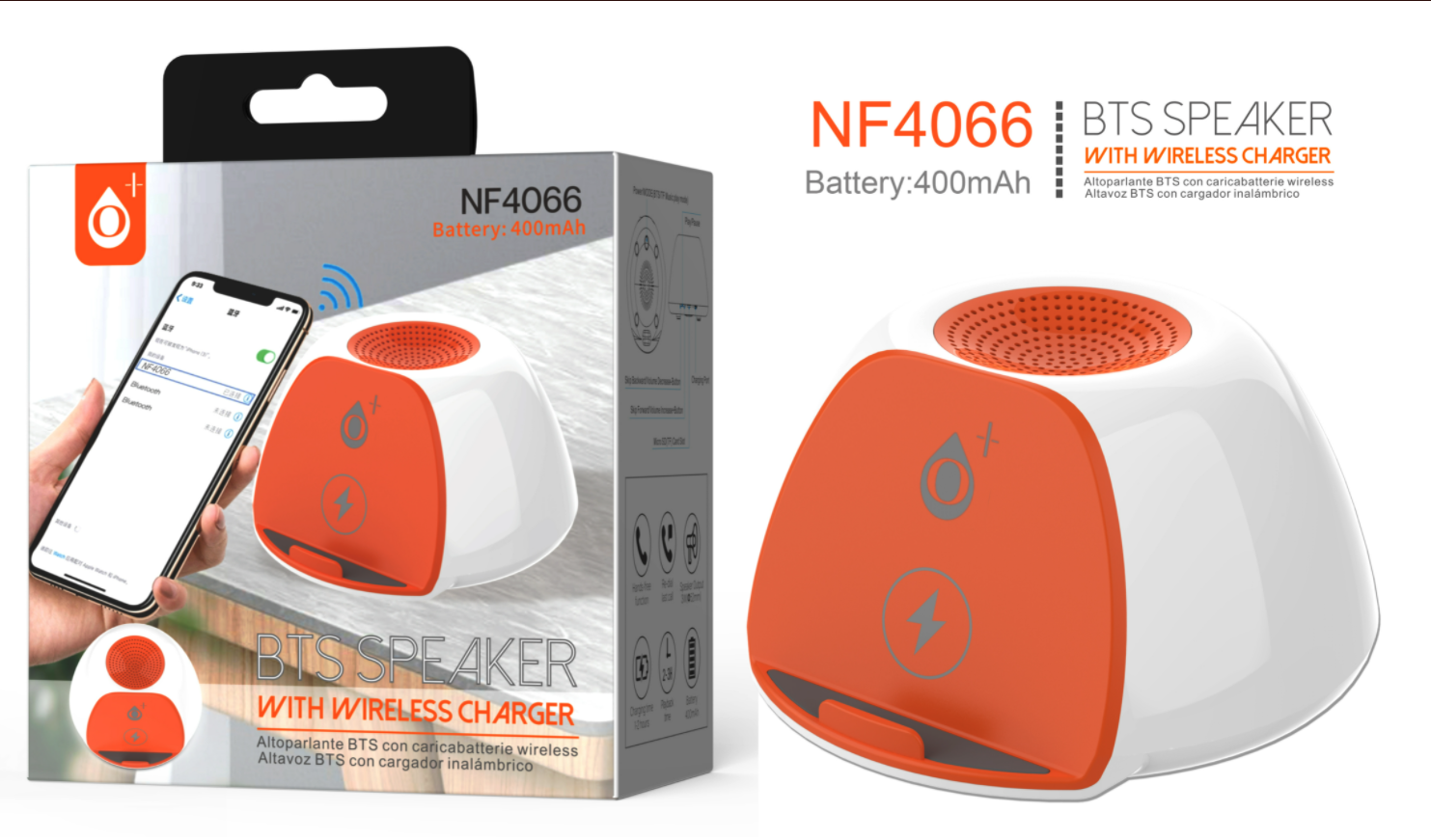 image principale pour Enceinte Bluetooth avec Chargeur Sans Fil 5W- 32G-400mAh - Orange-NF4066 