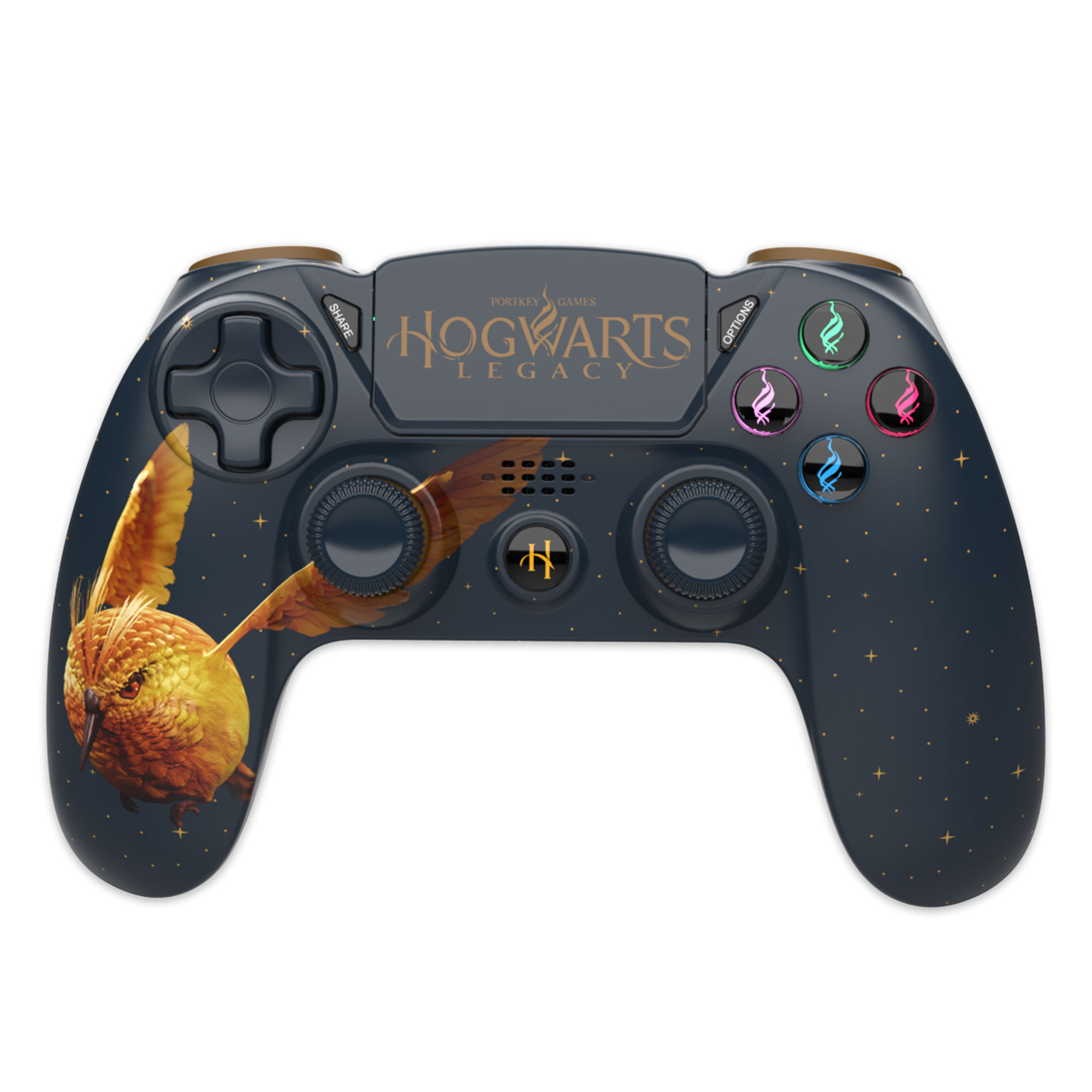 image principale pour Harry Potter-Manette Sans Fil PS4-Prise Jack -Boutons Lumineux-Hogwarts Legacy Vivet Doré