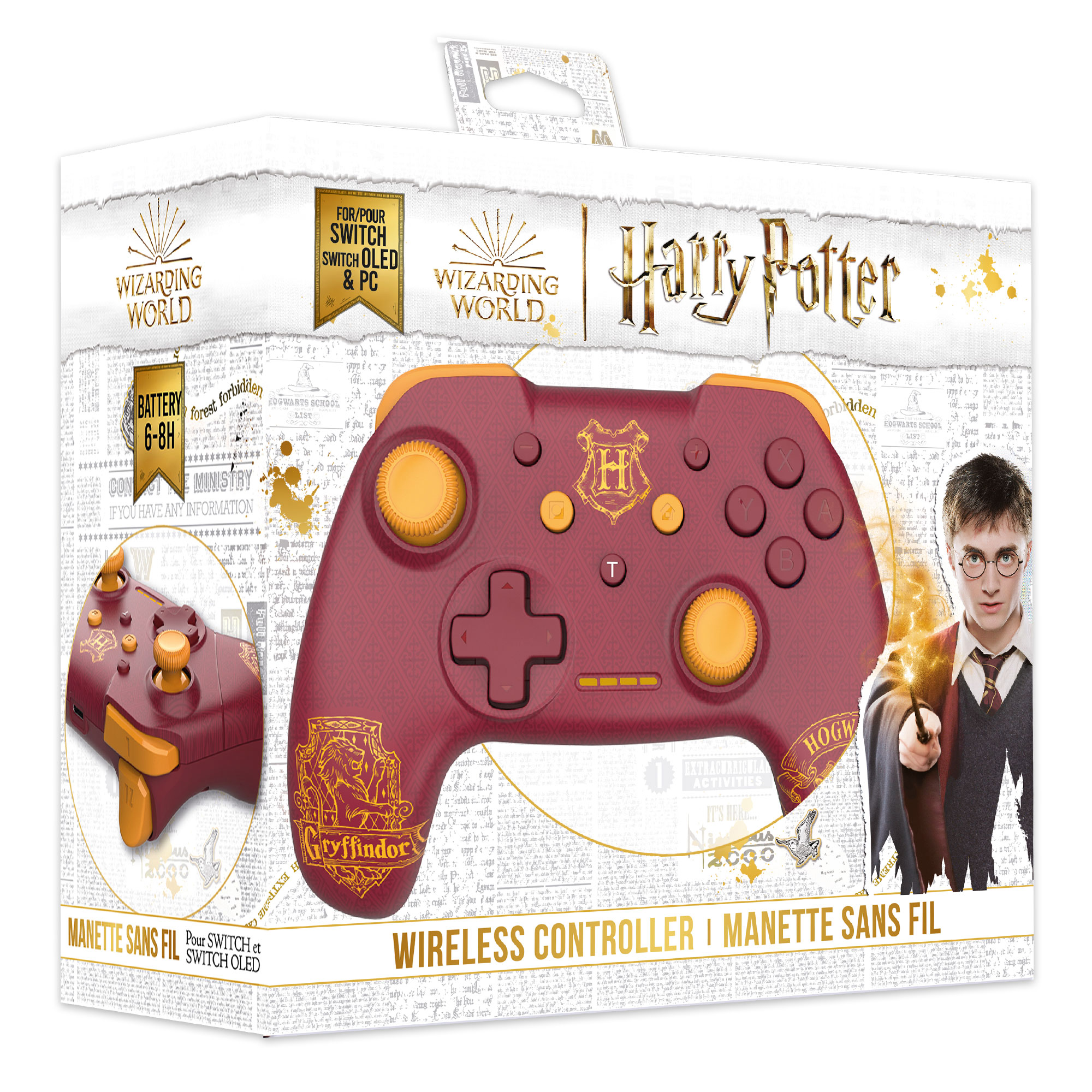 image principale pour Harry Potter - Manette Switch Sans Fil Câble 1M - Gryffondor - Rouge (emballage abîmé)