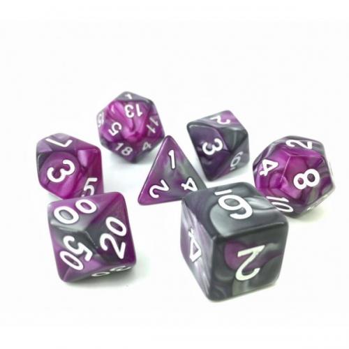 image principale pour HDB-09 Lot de 7 dés en boîte – Fusion Violet et argent