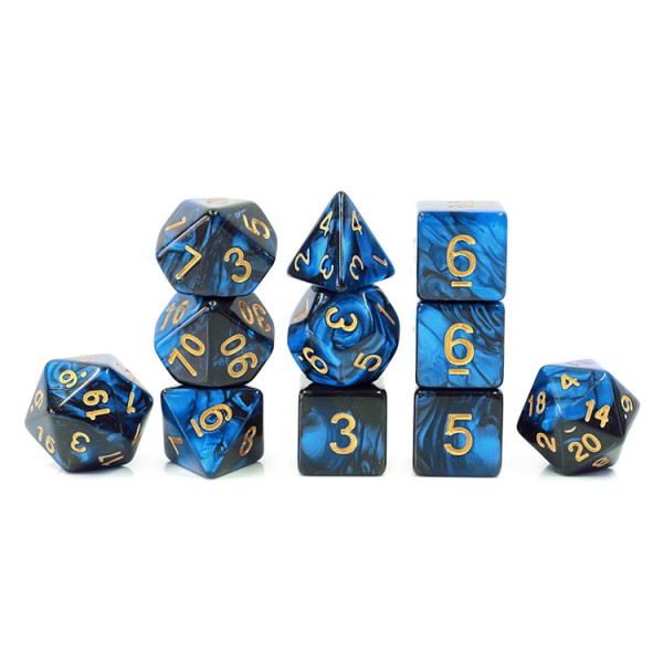 image principale pour HDY-05 Lot de 11 dés – Fusion Bleu et Noir (en sachet)