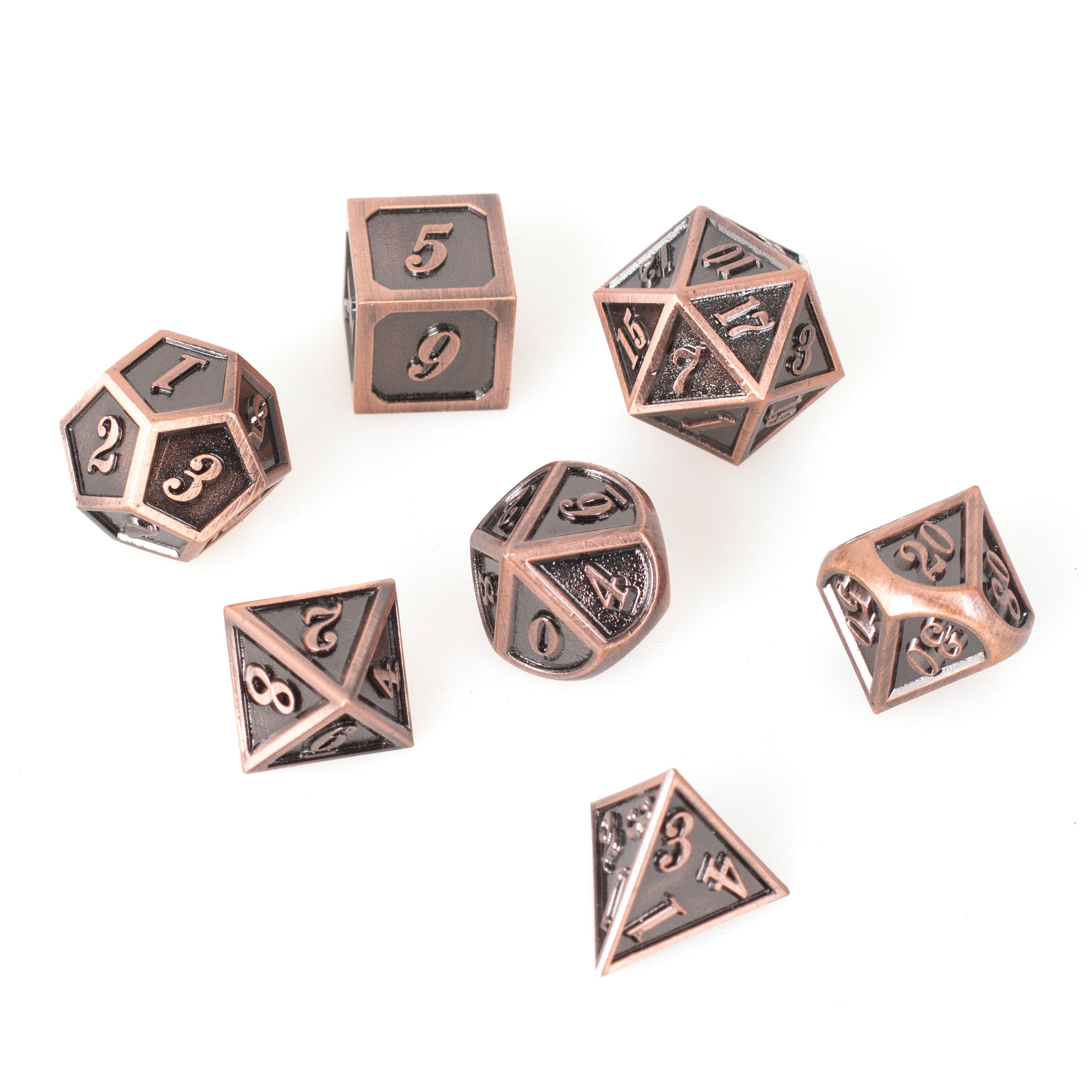 thumbnail secondaire #3 pour Lot 7 dés métal 14mm (boite métal) - Glazed Copper