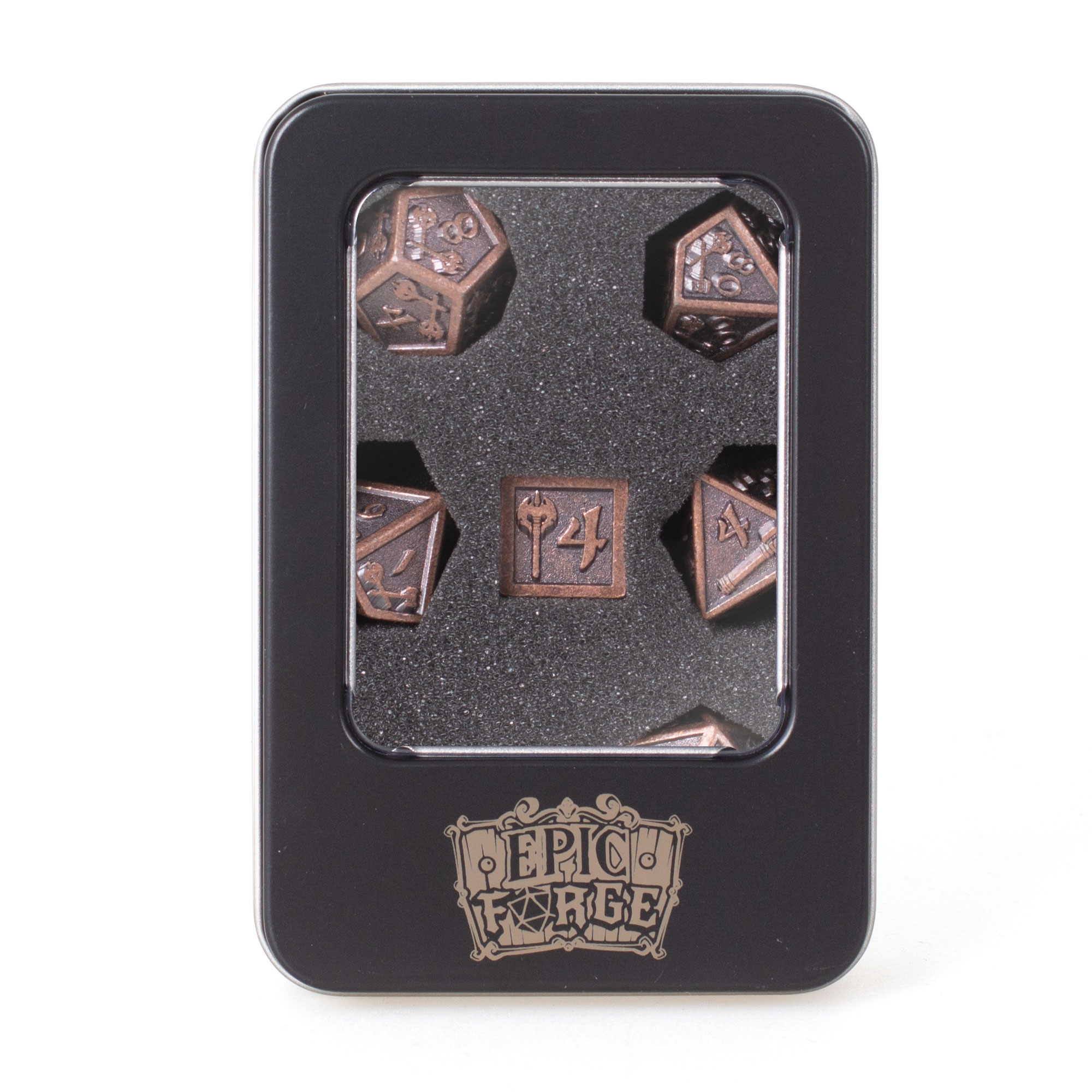  EF0599f : Lot 7 dés métal 16mm (boite métal) - Hammer Silver