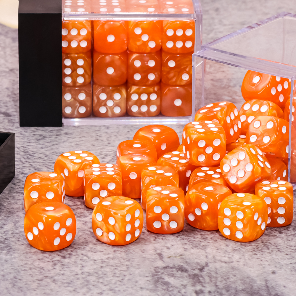 thumbnail secondaire #3 pour Lot de 36 dés  6 faces - 12mm- Orange Nacré