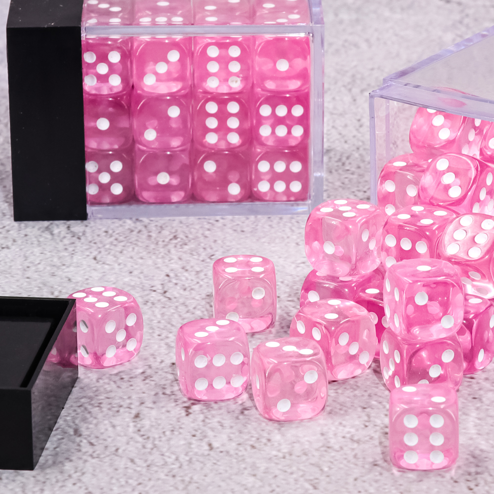 thumbnail secondaire #3 pour Lot de 36 dés  6 faces - 12mm- Rose Transparent