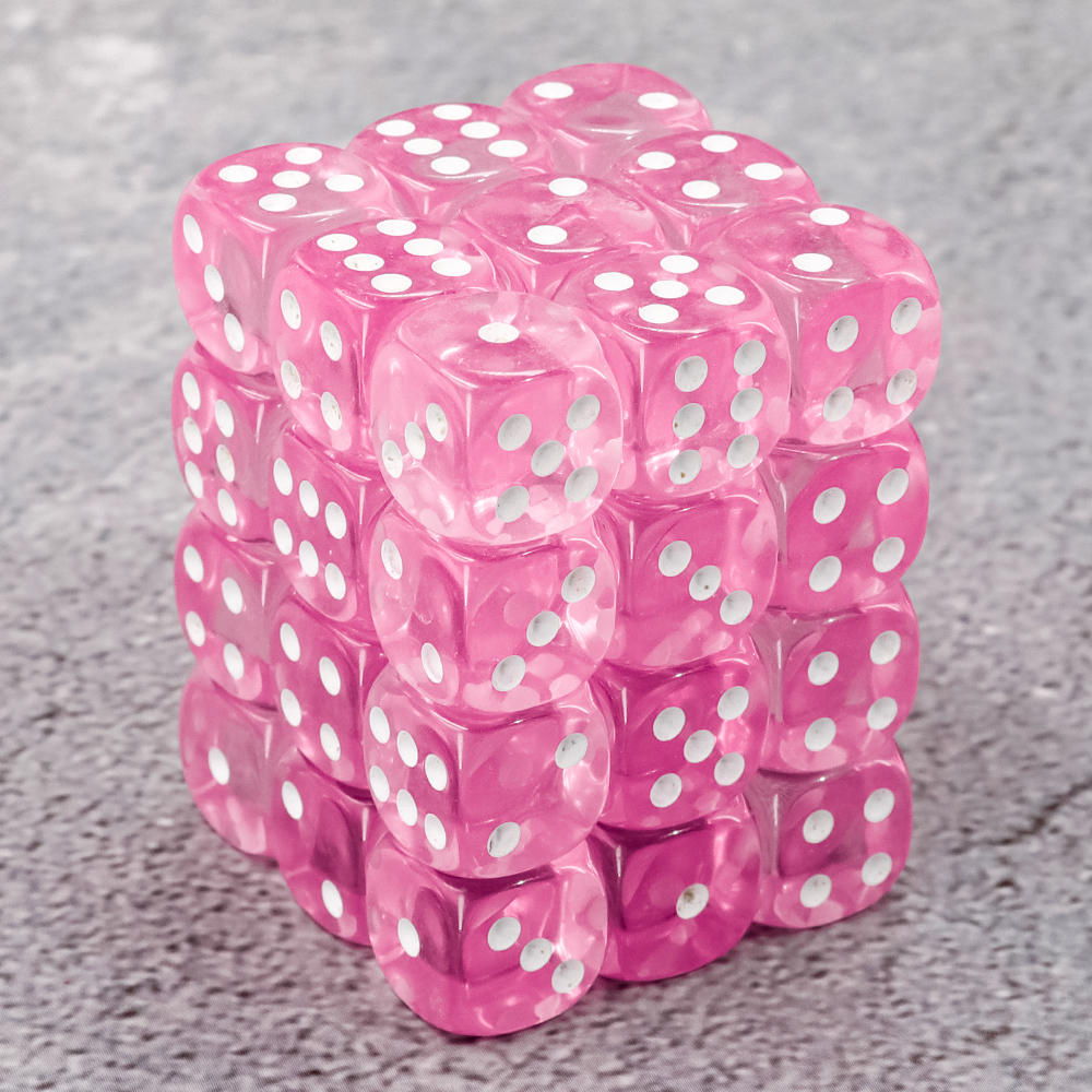thumbnail secondaire #4 pour Lot de 36 dés  6 faces - 12mm- Rose Transparent