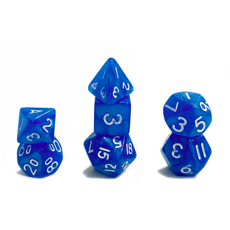 thumbnail secondaire #5 pour Lot de 7 dés - Miniature - Bleu Nacré