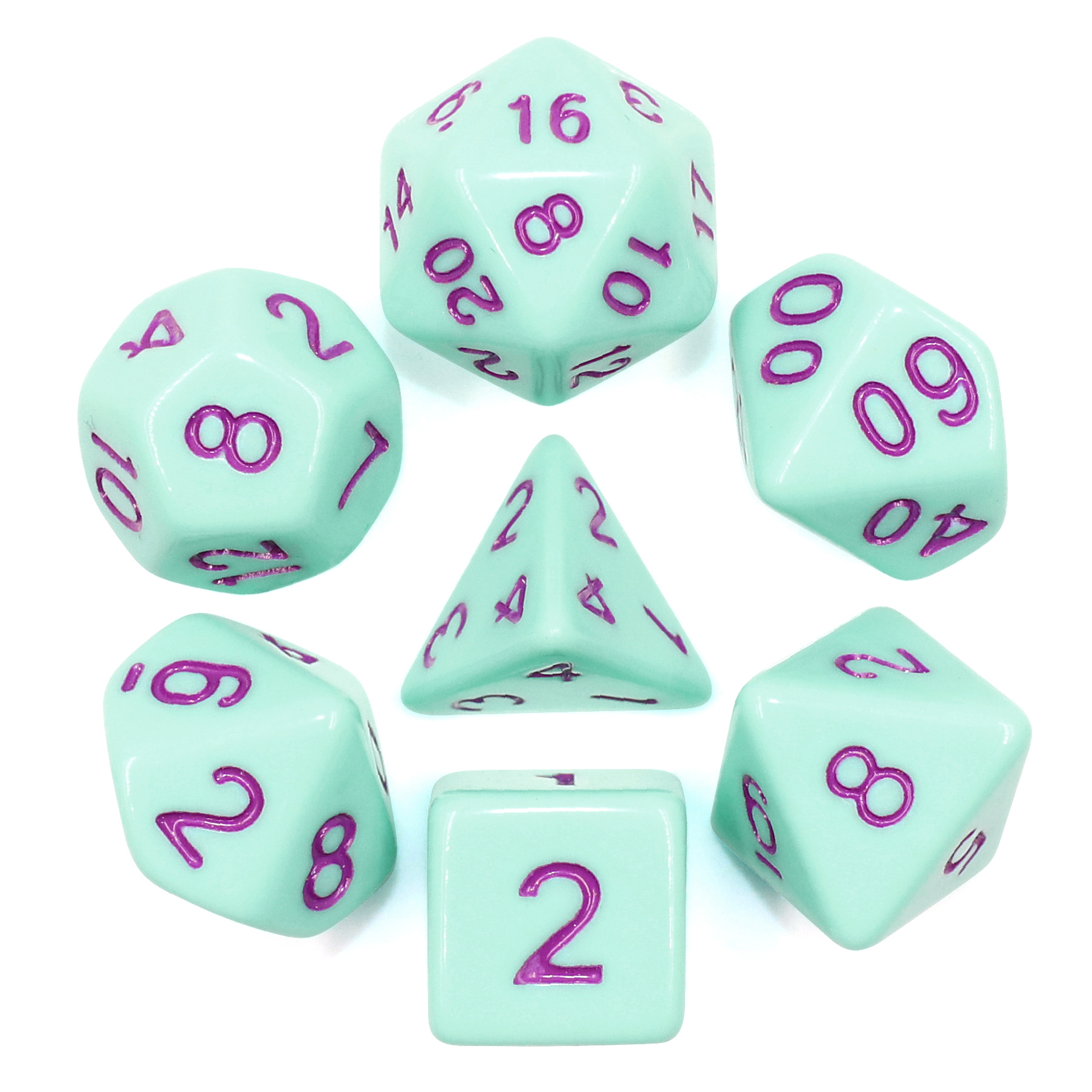 image principale pour Lot de 7 dés multiformat – 16mm- Rose menthe
