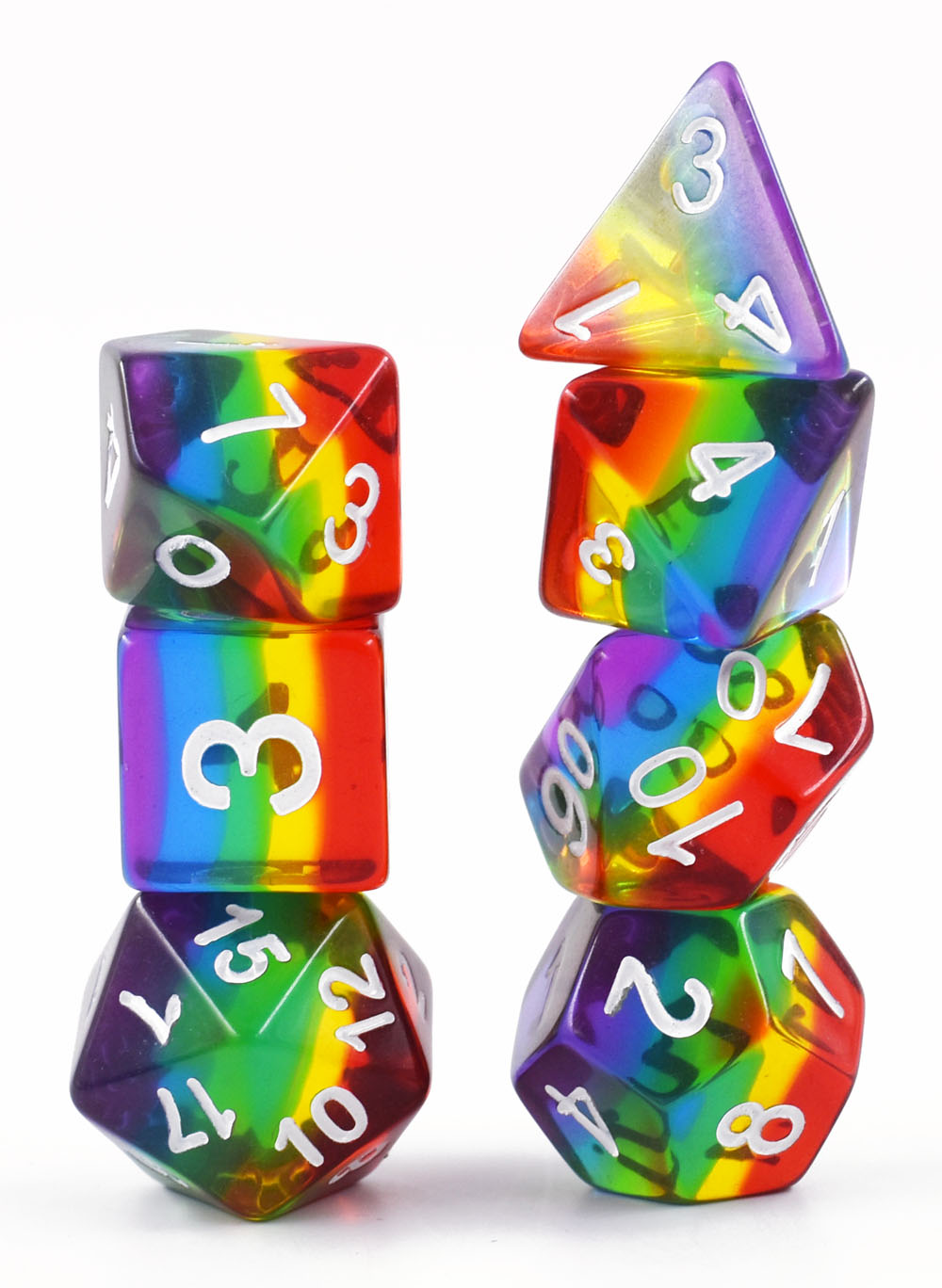 thumbnail secondaire #4 pour Lot de 7 dés multiformat en boîte – Arc-en-ciel transparent