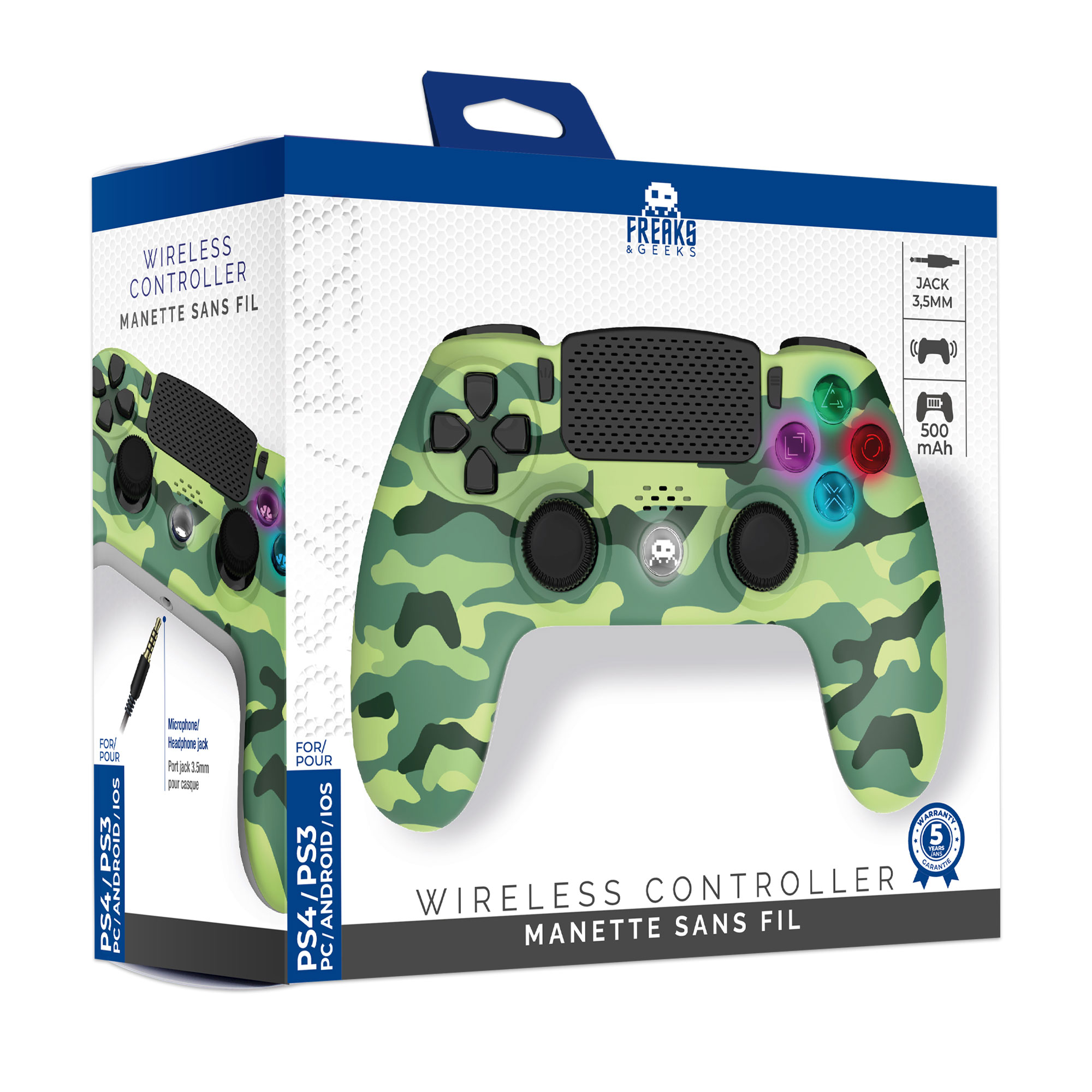 140142d : Manette Sans Fil Blanche pour PS4 Avec Prise Jack pour casque et boutons lumineux