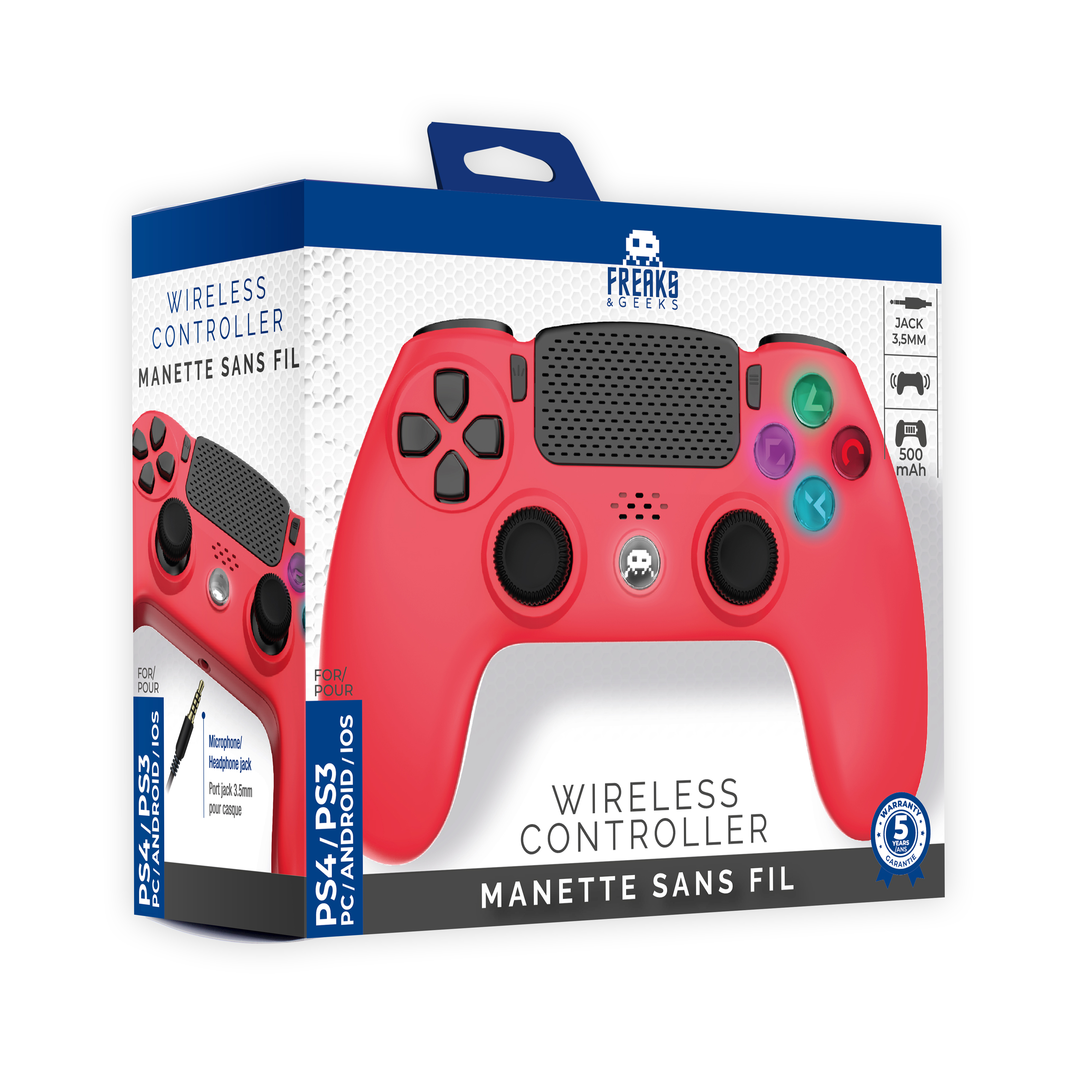 image principale pour Manette Sans Fil Rouge pour PS4 Avec Prise Jack pour casque et boutons lumineux