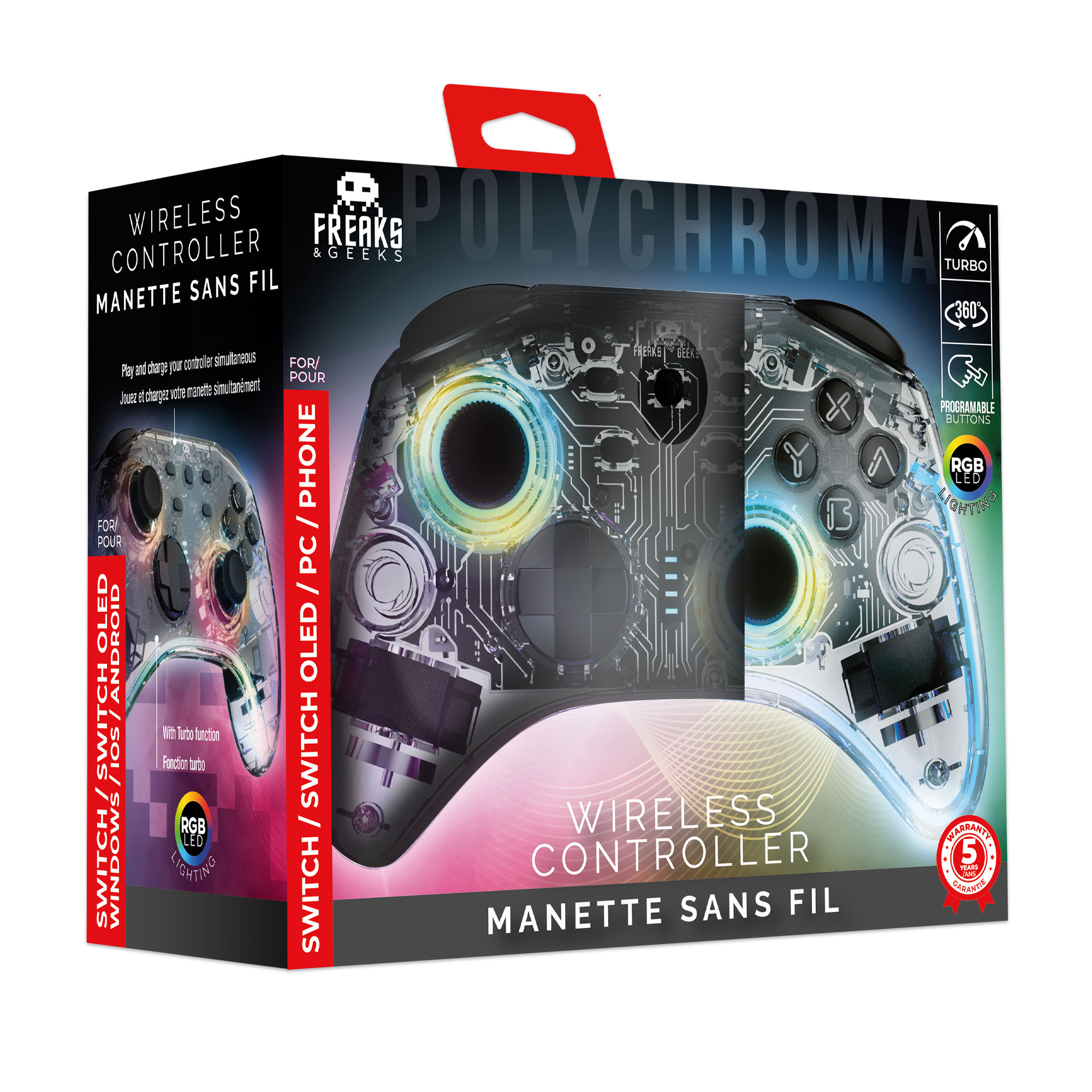  299296 : Harry Potter - Manette Switch RGB Sans Fil Câble 1M - Translucide - Patronus