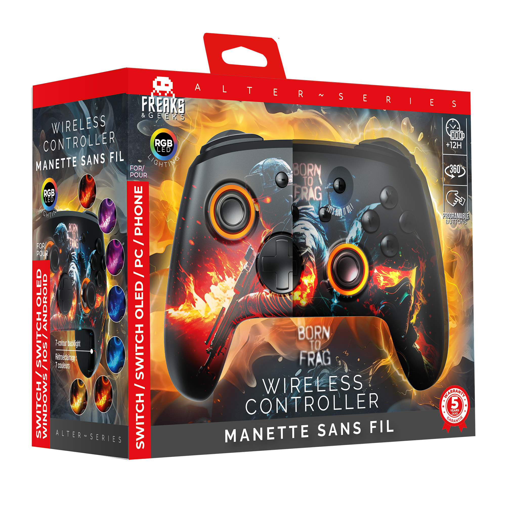 image principale pour Manette Switch/PC Sans-fil RGB - Born to Frag