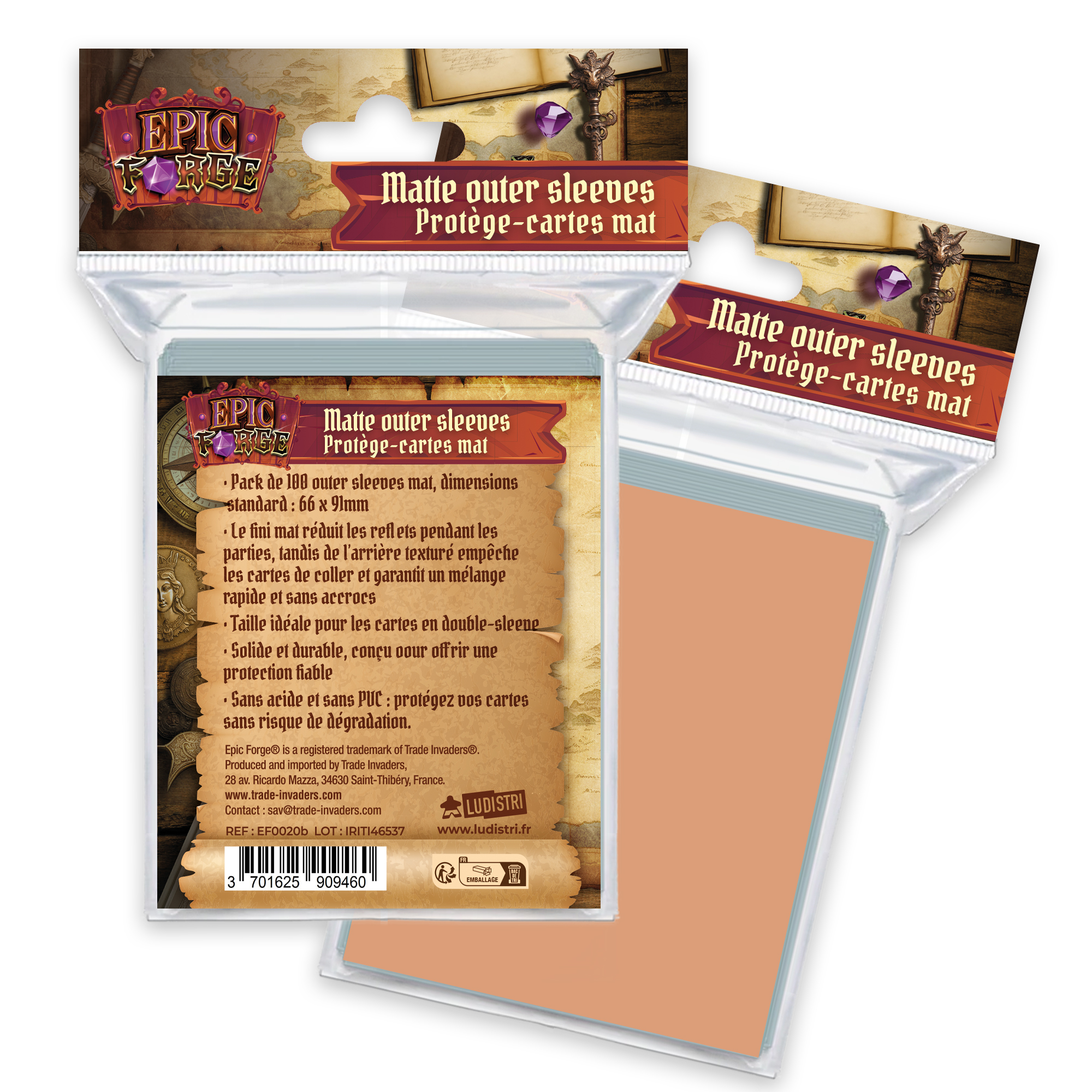 image principale pour Outer Sleeves Mat (66*91 mm) x100 (100 microns) - SAUMON