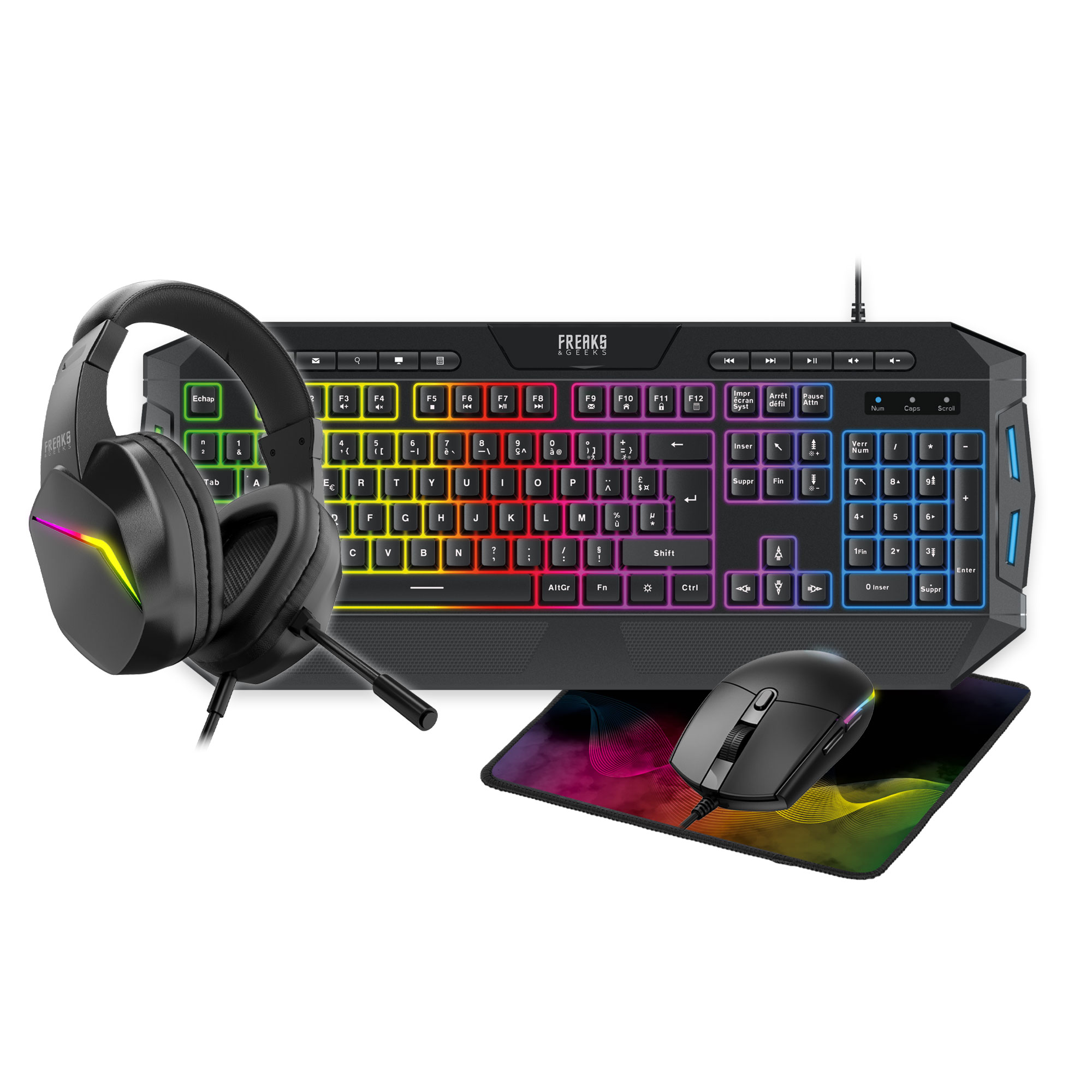  803710b : Pack 4en1 Polychroma Clavier QWERTZ+Souris+Tapis+Casque - RGB