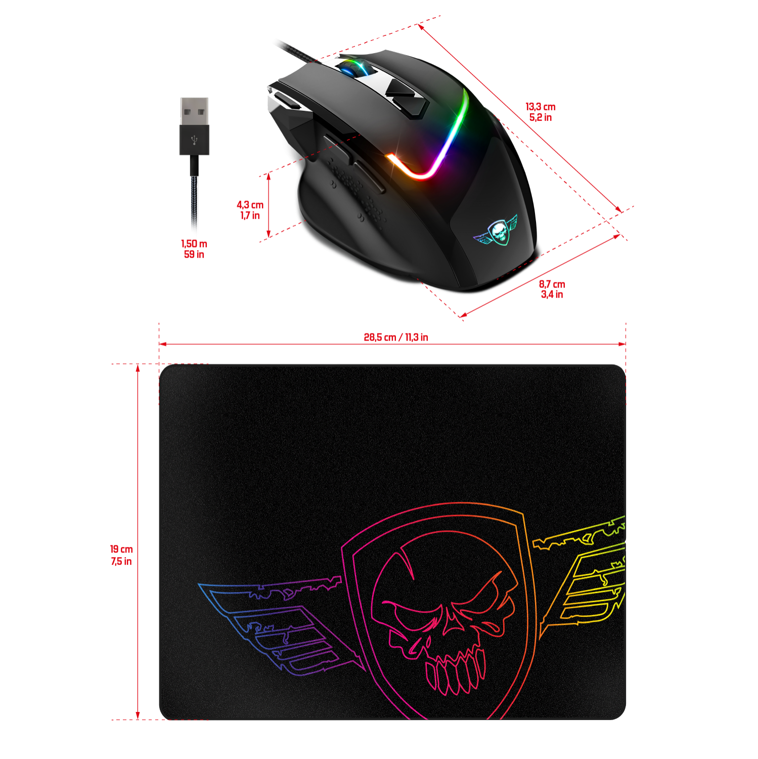 thumbnail secondaire #3 pour pack PRO M3 RGB (Souris PRO M3 RGB + Tapis de Souris)