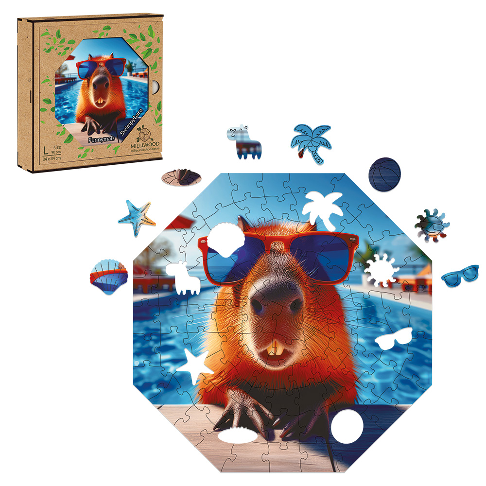 thumbnail secondaire #3 pour Puzzle en bois – Capybara – 90 pcs (8 pcs uniques)
